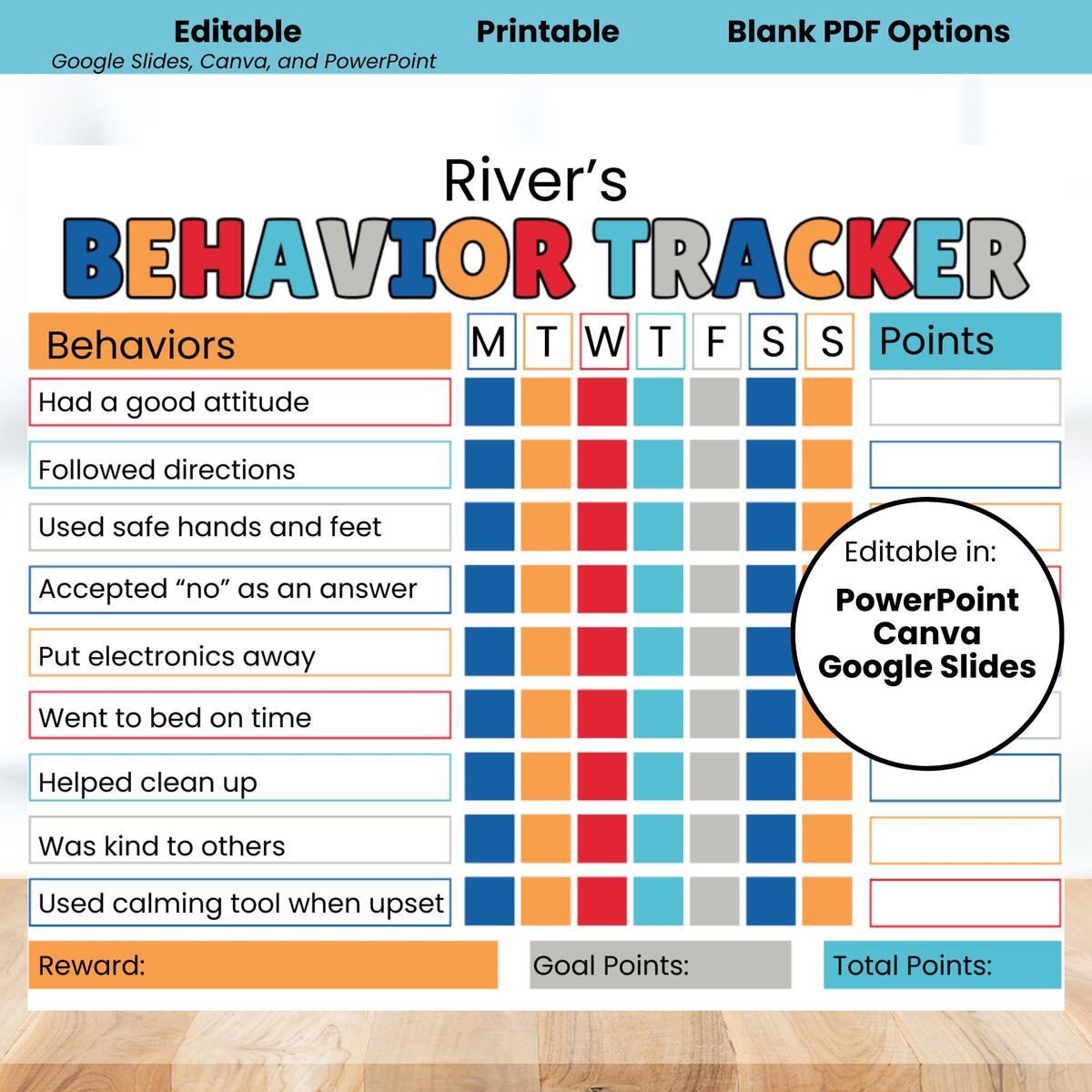 Editable Kids Behavior Chart Reward Tracker Digital Download Etsy
