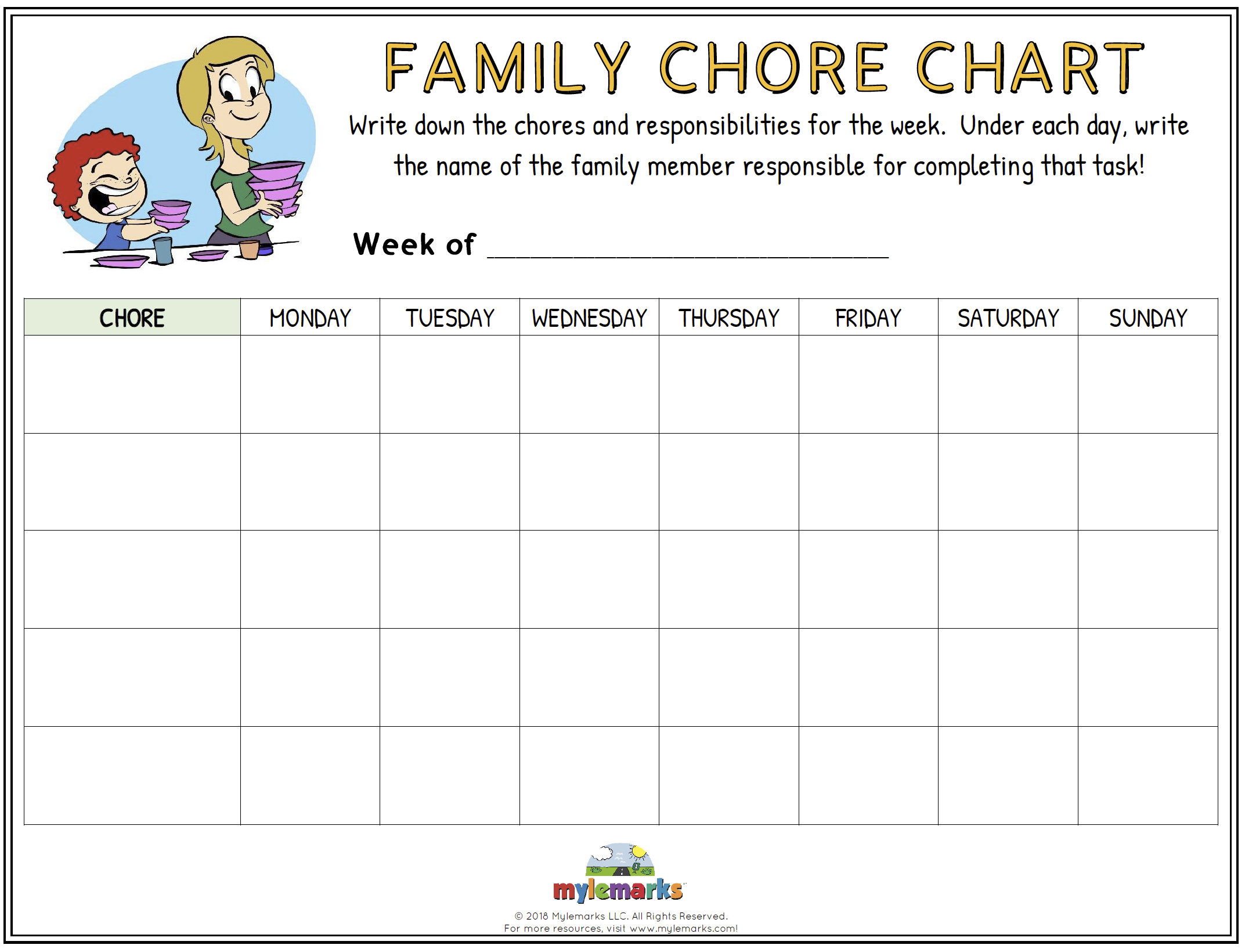 Printable Editable Weekly Family Chore Chart Family Planner Weekly Household Calendar Family Routine Chart Kids Chore 612MD Etsy