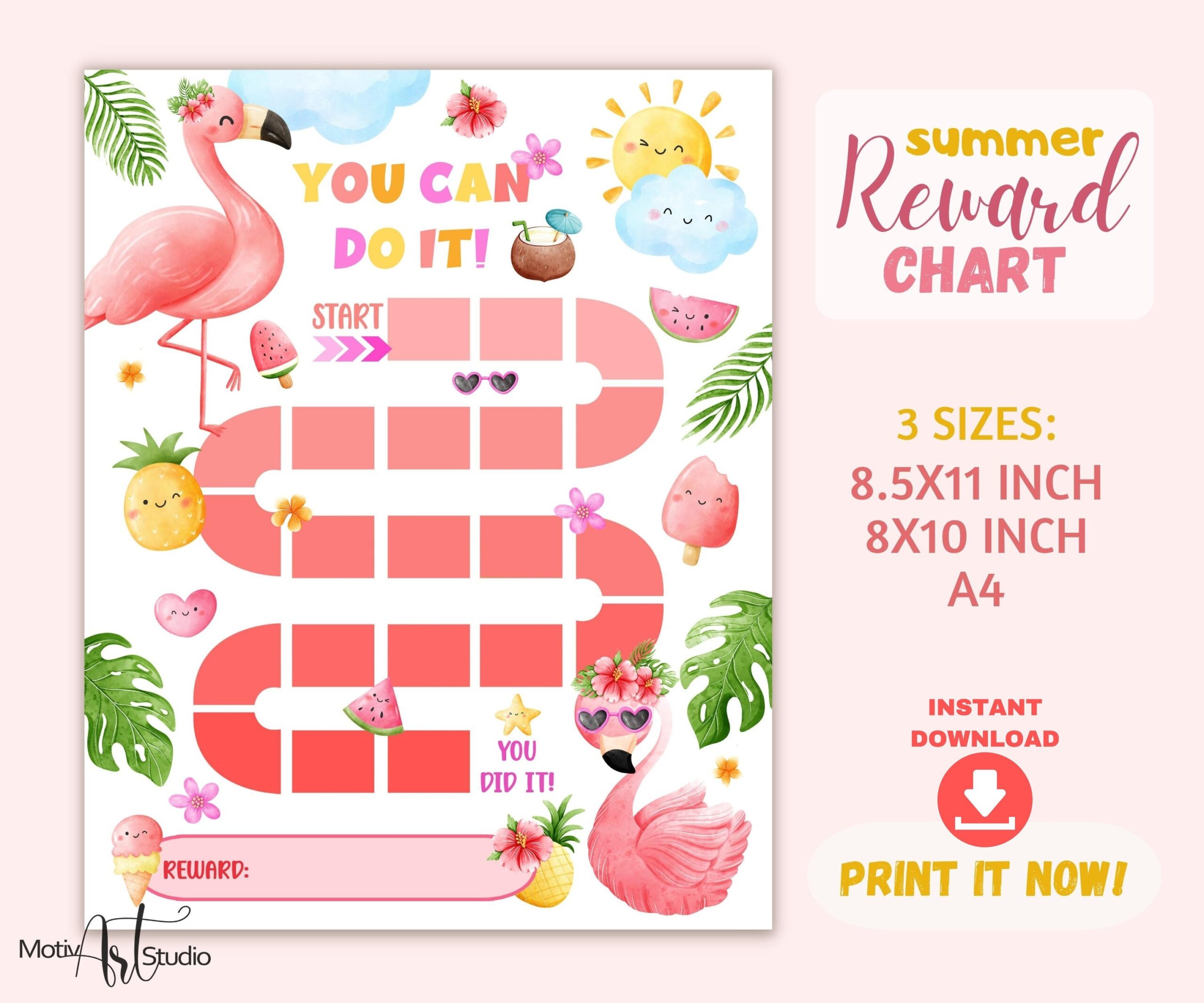 Flamingo Summer Reward Chart Printable Chore Chart digital Download Etsy