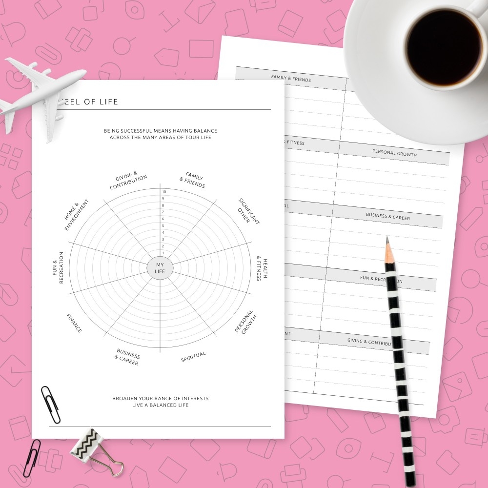 Formal Design Wheel Of Life Goal Tracker Template Printable PDF