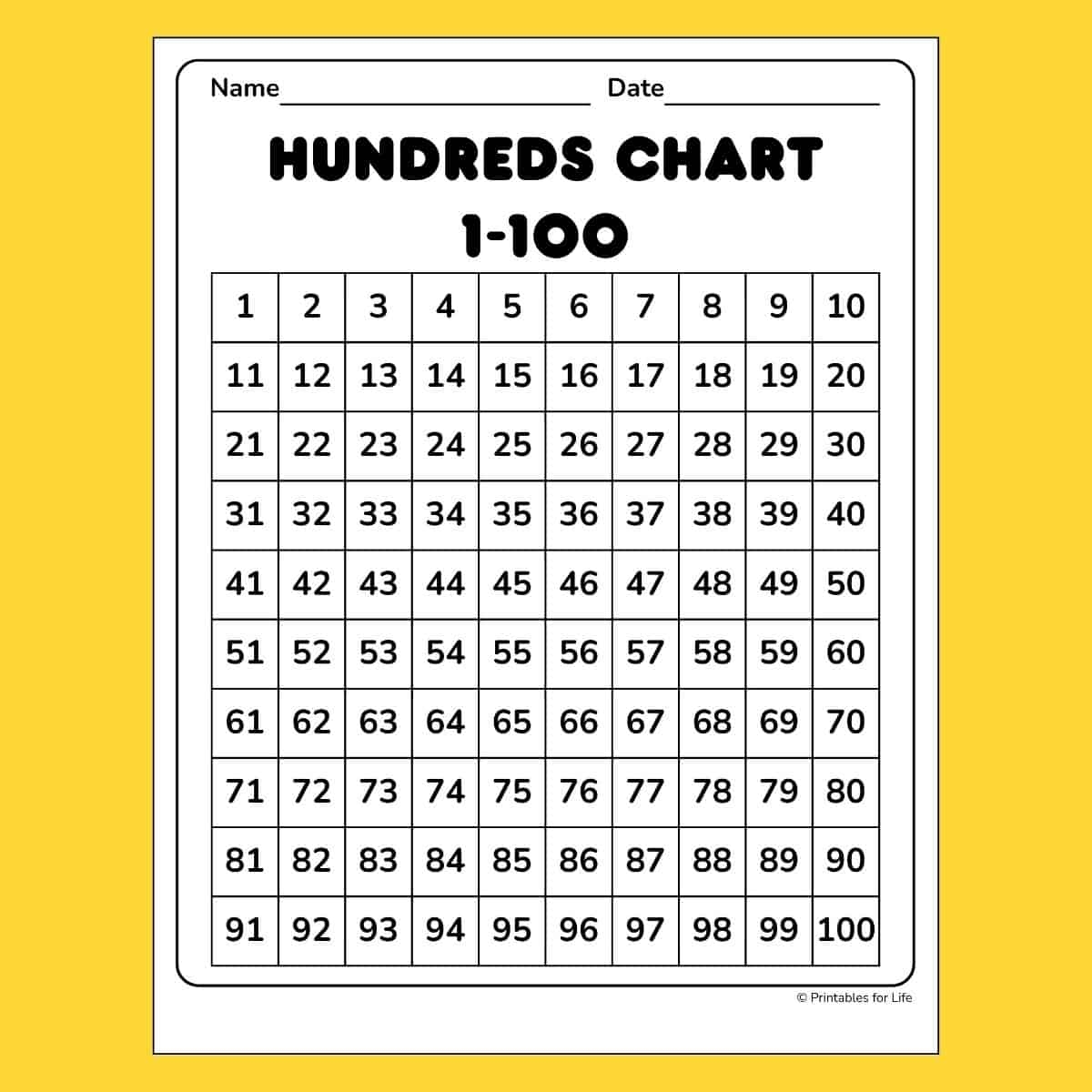 Free Printable Hundreds Charts Numbers 1 To 100 Free Printables Lettering SVG Files Tools Apps