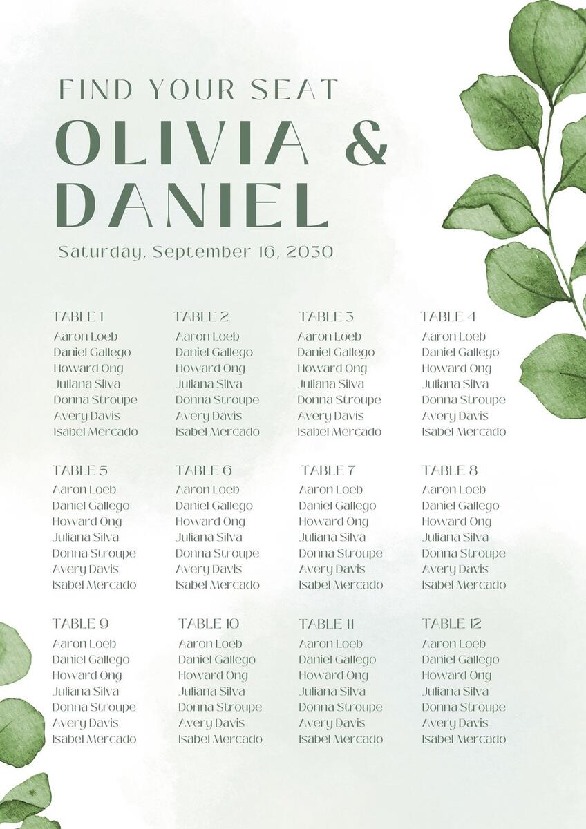 Free Custom Printable Wedding Seating Chart Templates Canva