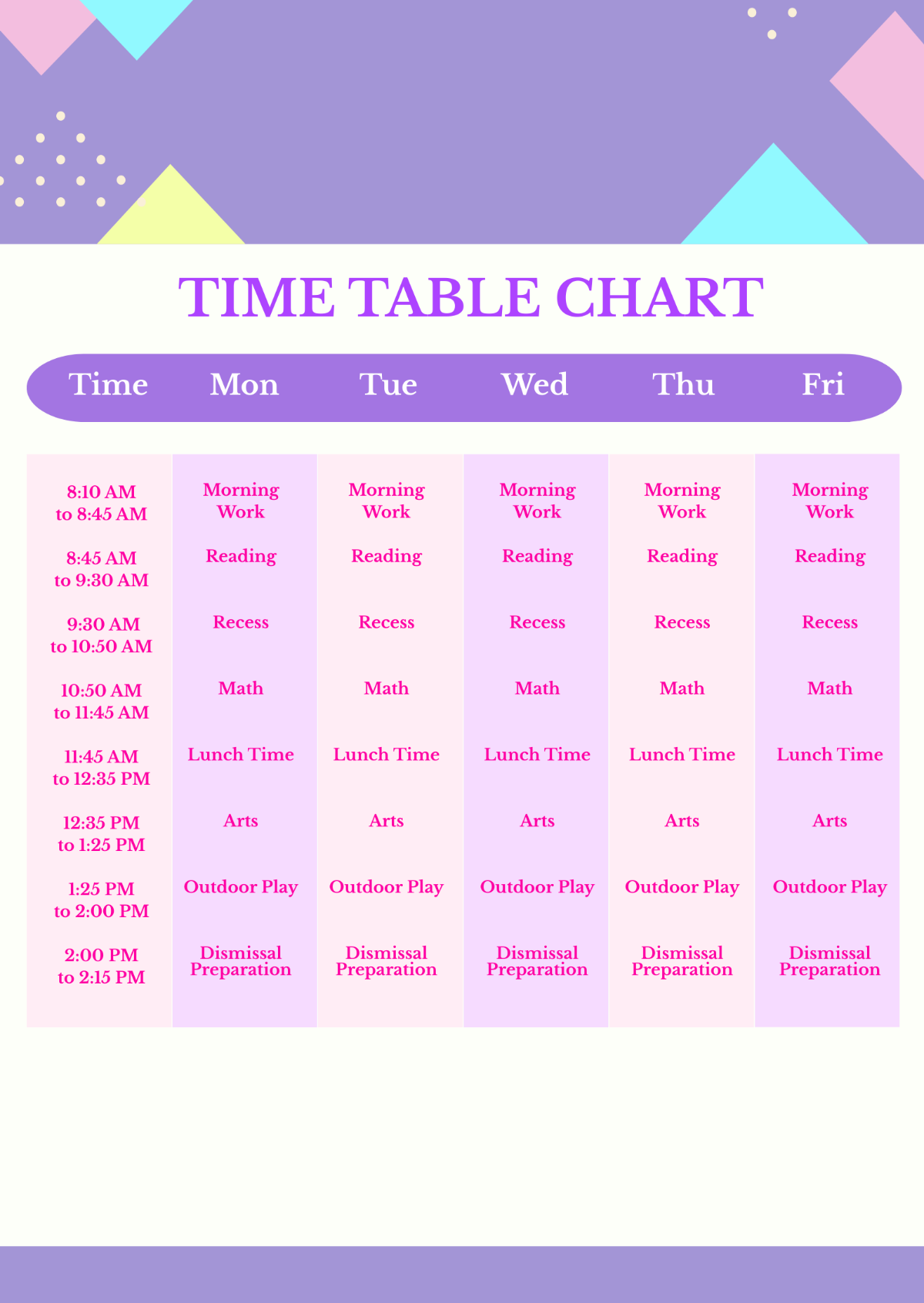 Free Kindergarten Time Table Chart Template To Edit Online Free Kindergarten Time Table Chart Template To Edit Online