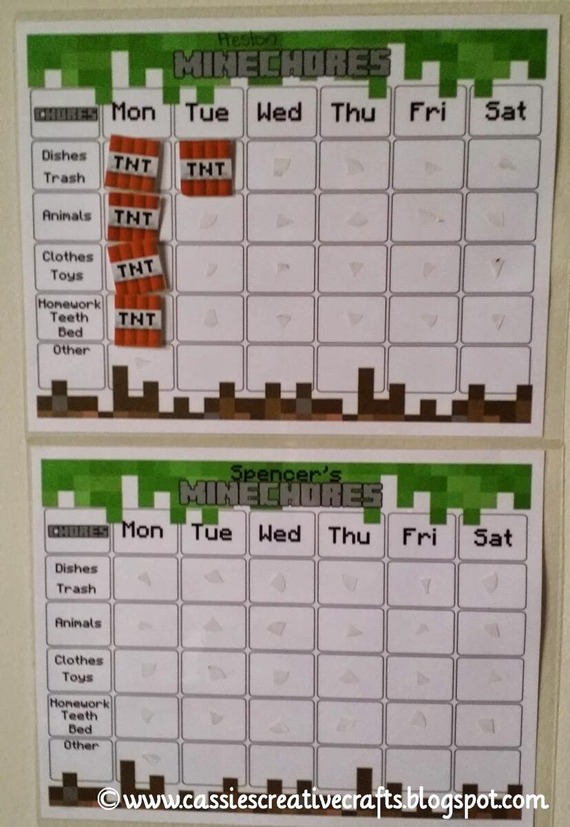 FREE Printable Minecraft Chore Charts SKrafty