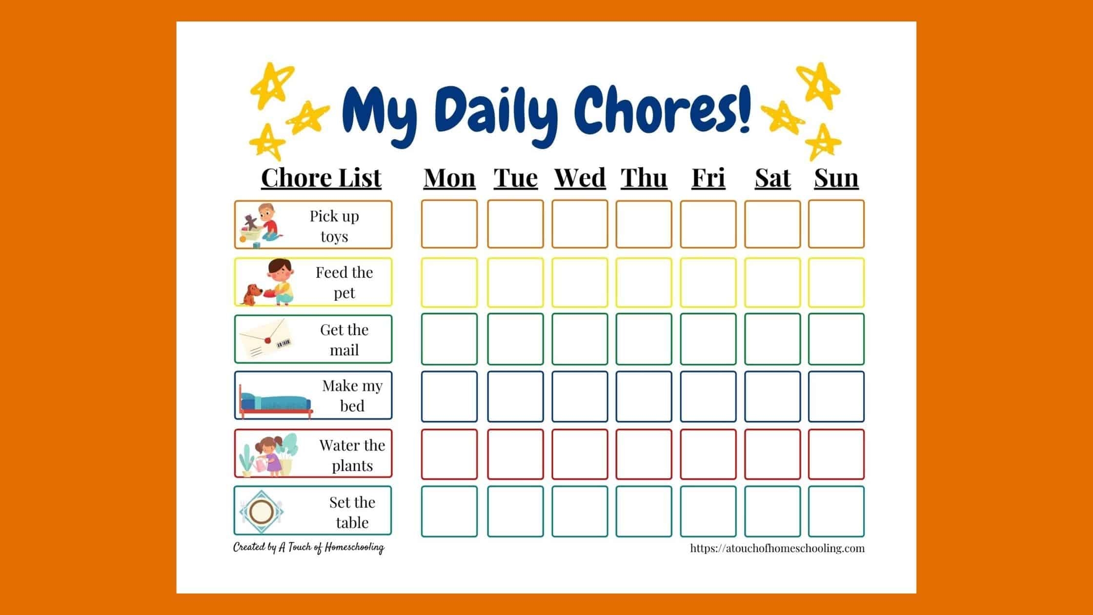 Homeschool Chore Chart For Kids Daily Checklist With Pictures PDF Printable Etsy