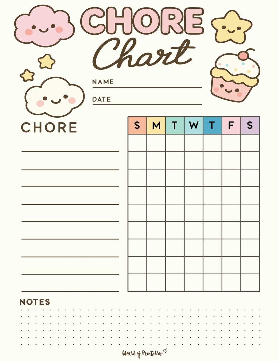 Free Printable Chore Charts For Kids Over 30 Fun Designs World Of Printables