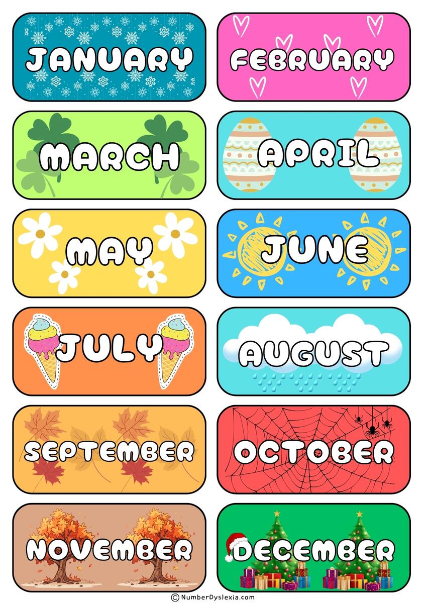 Free Printable Months Of The Year Charts PDF Number Dyslexia Free Printable Months Of The Year Charts