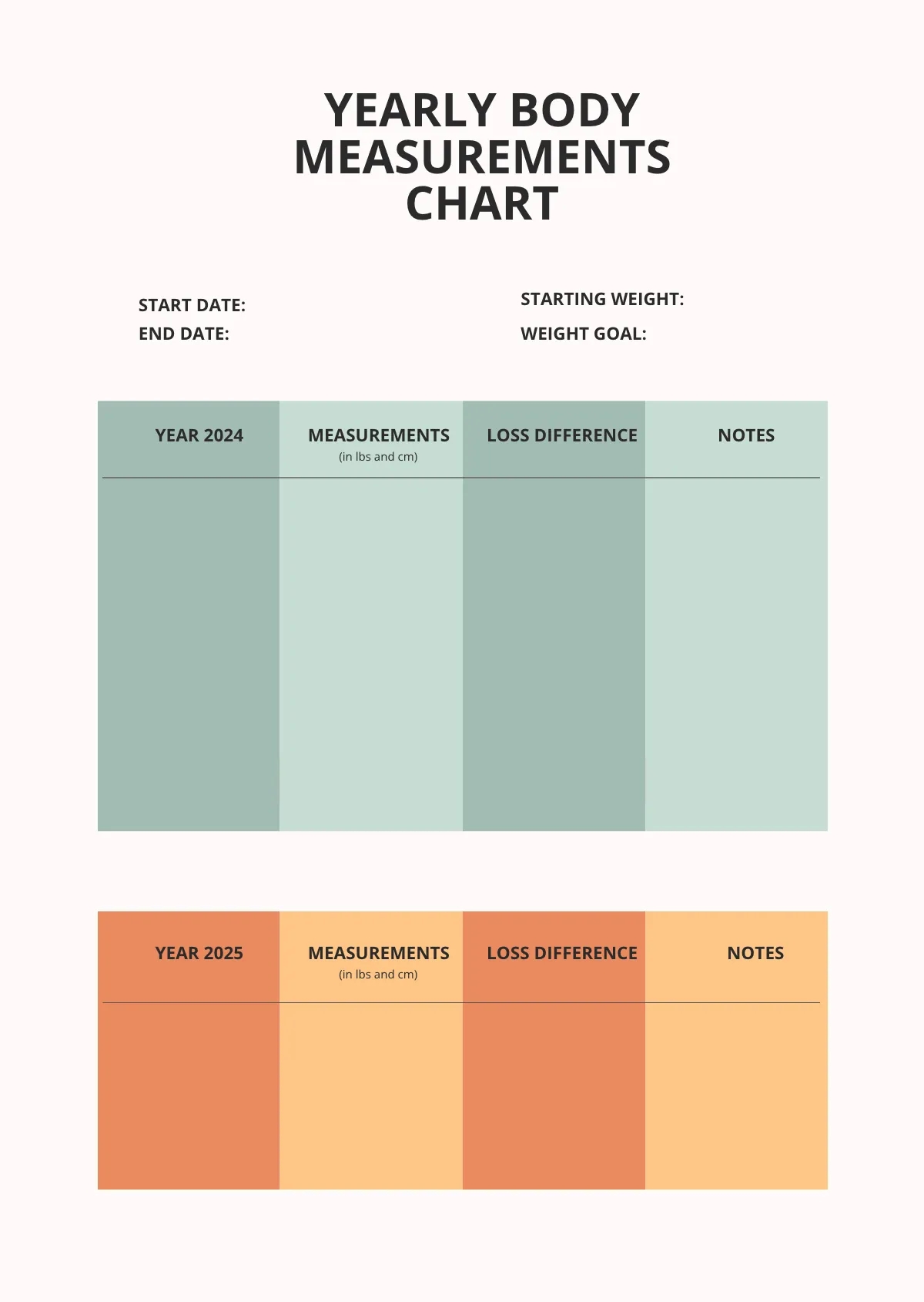 Free Yearly Body Measurements Chart Template To Edit Online