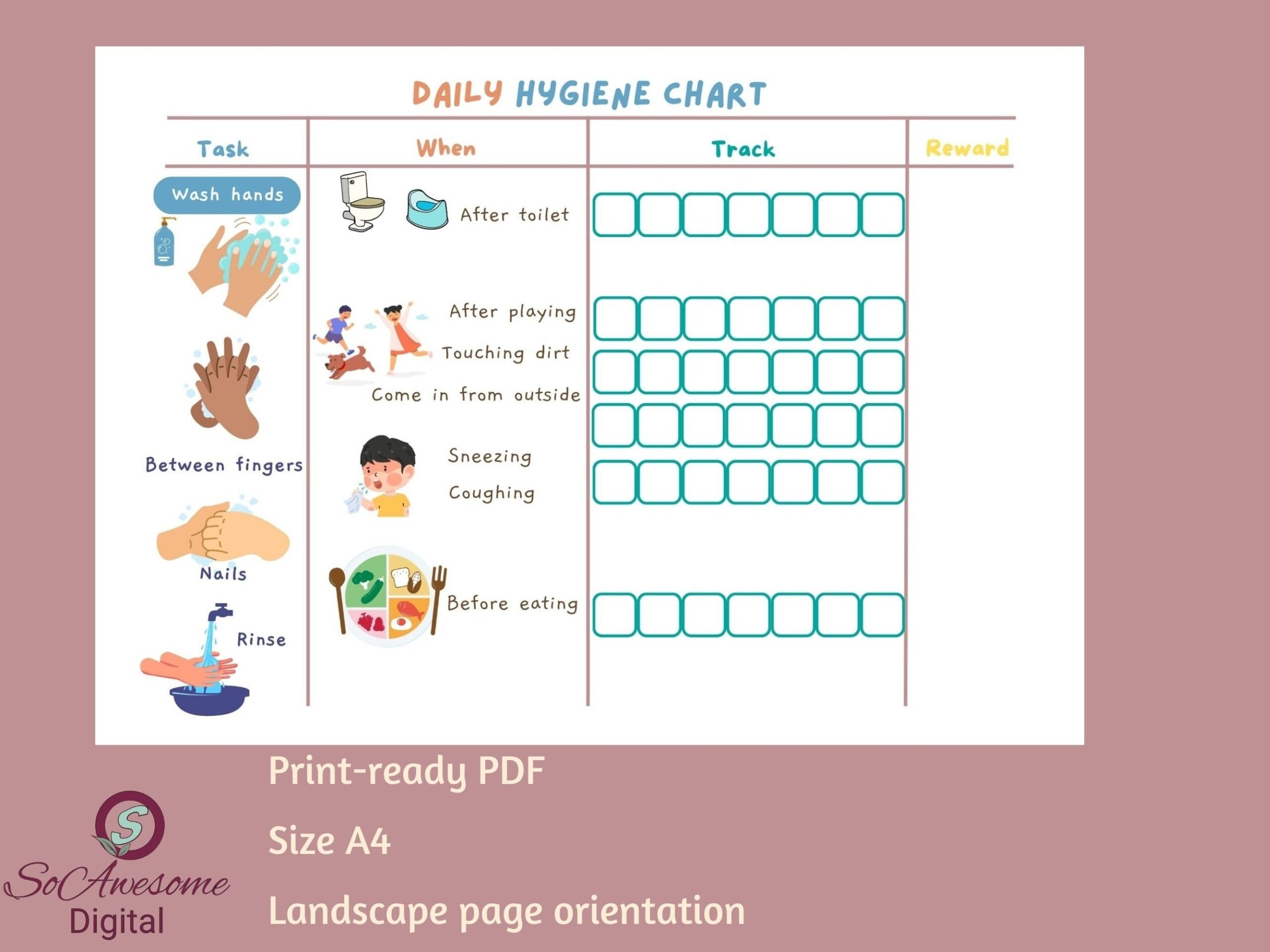 Fun And Engaging Kids Daily Hygiene Printable Chart Develop Healthy Habits For Toddlers To Primary School Kids Etsy