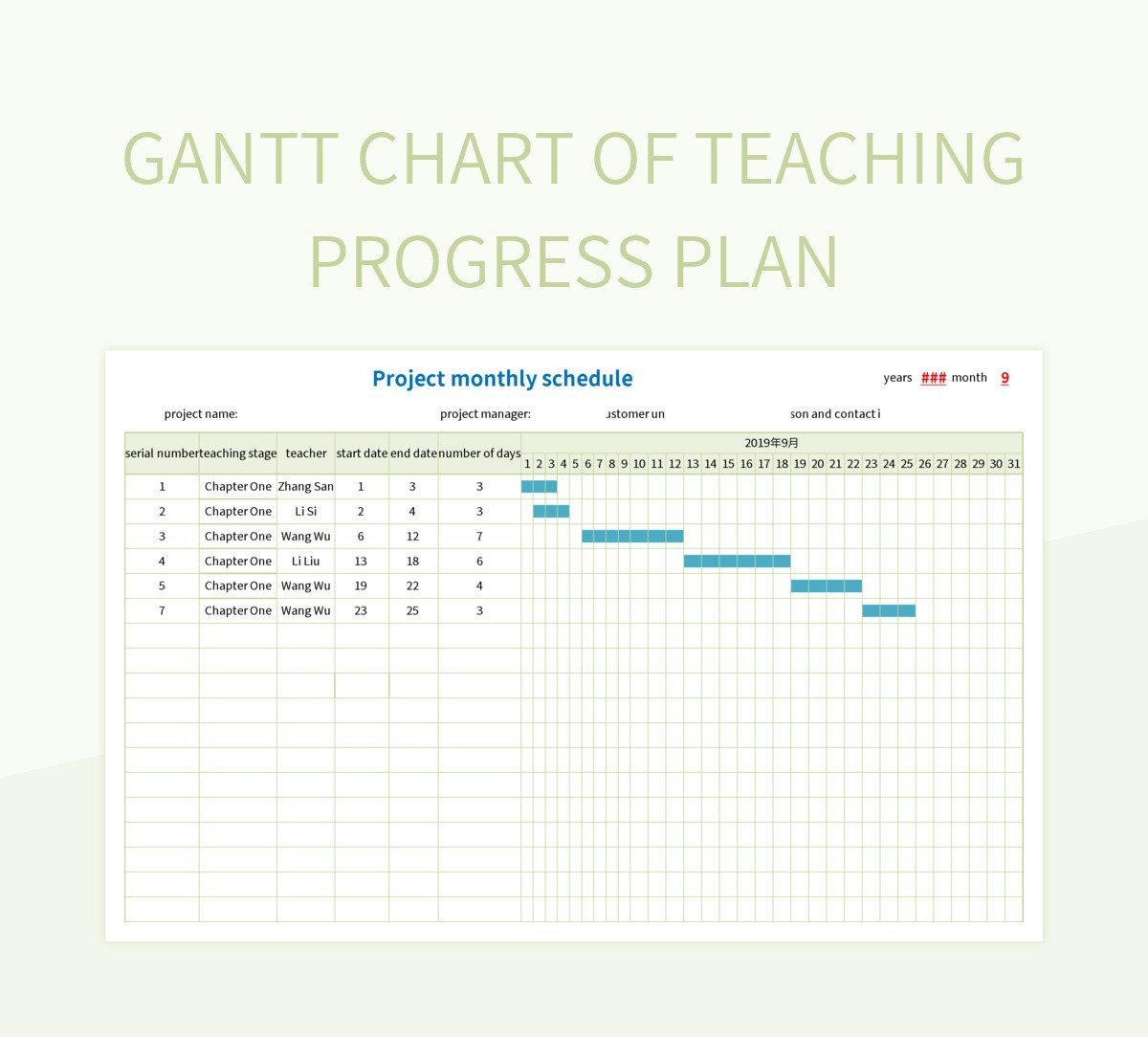 Gantt Chart Of Teaching Progress Plan Excel Template And Google Sheets File For Free Download Slidesdocs Storyboard That Free Goal Chart Templates For 2025