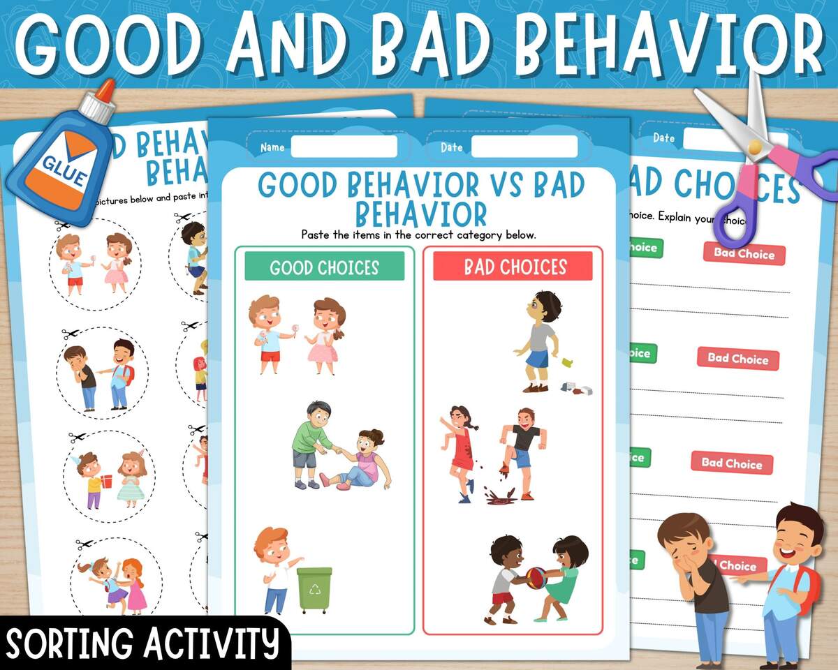 Good And Bad Behavior Sorting Activity Cut And Paste Good Vs Bad Manners Printable Worksheets Behavior Picture Sort Digital Download Etsy