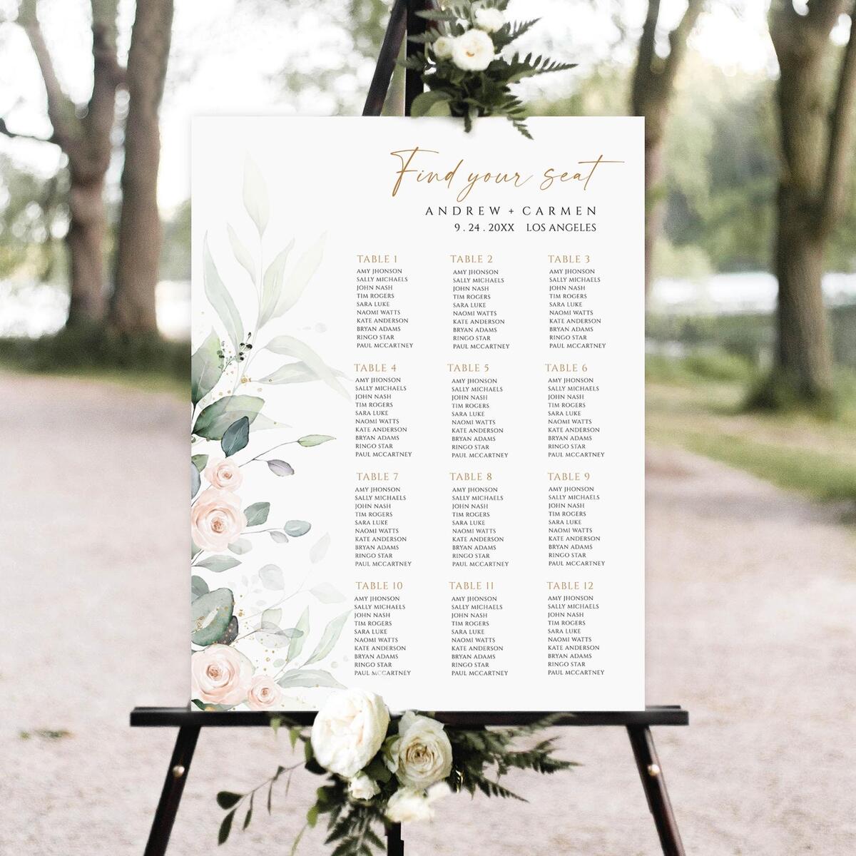 Free Custom Printable Wedding Seating Chart Templates Canva