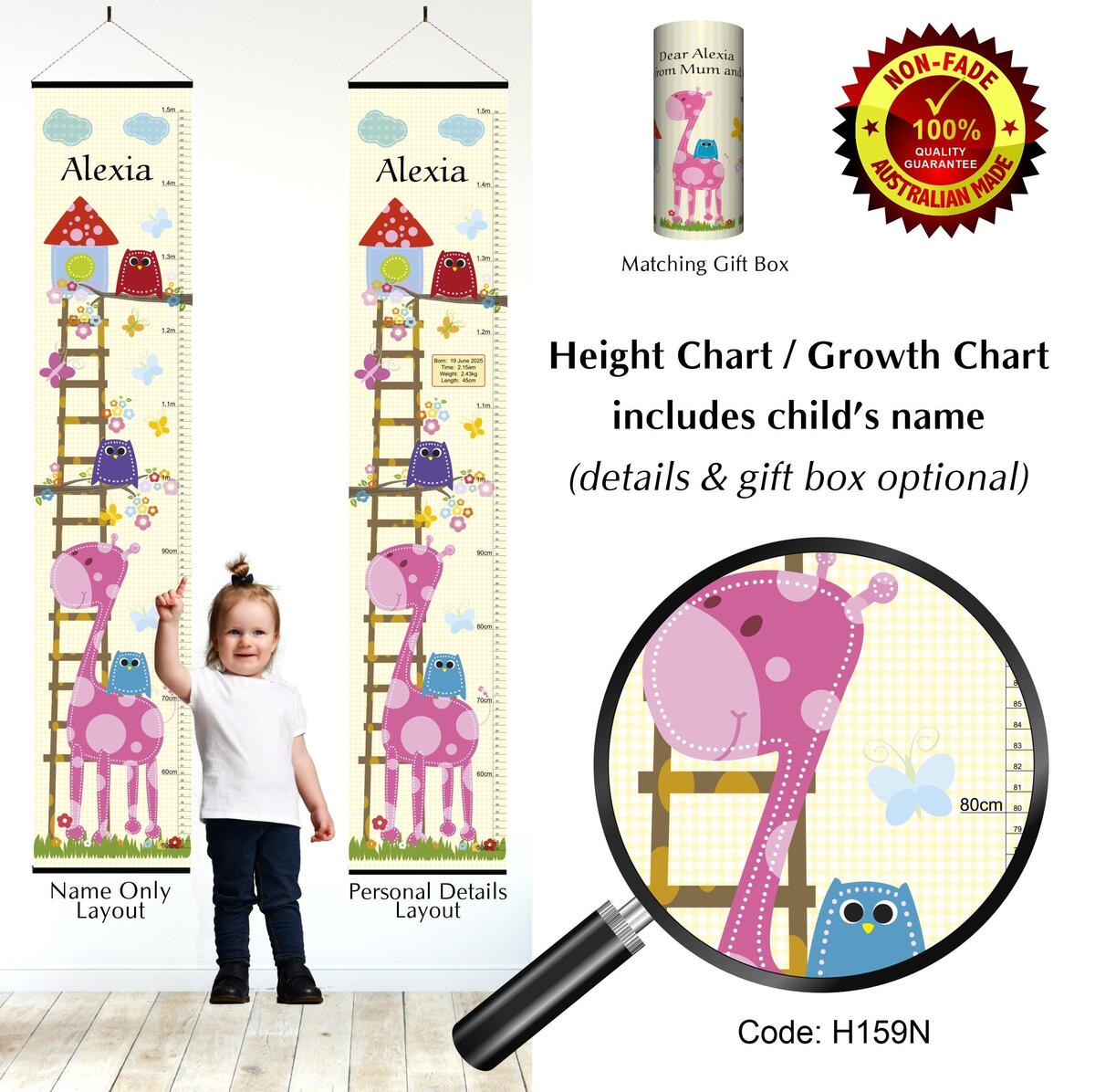 Height Growth Chart For Newborn Or Baby Girl With Cute Pink Giraffe And Owls Etsy