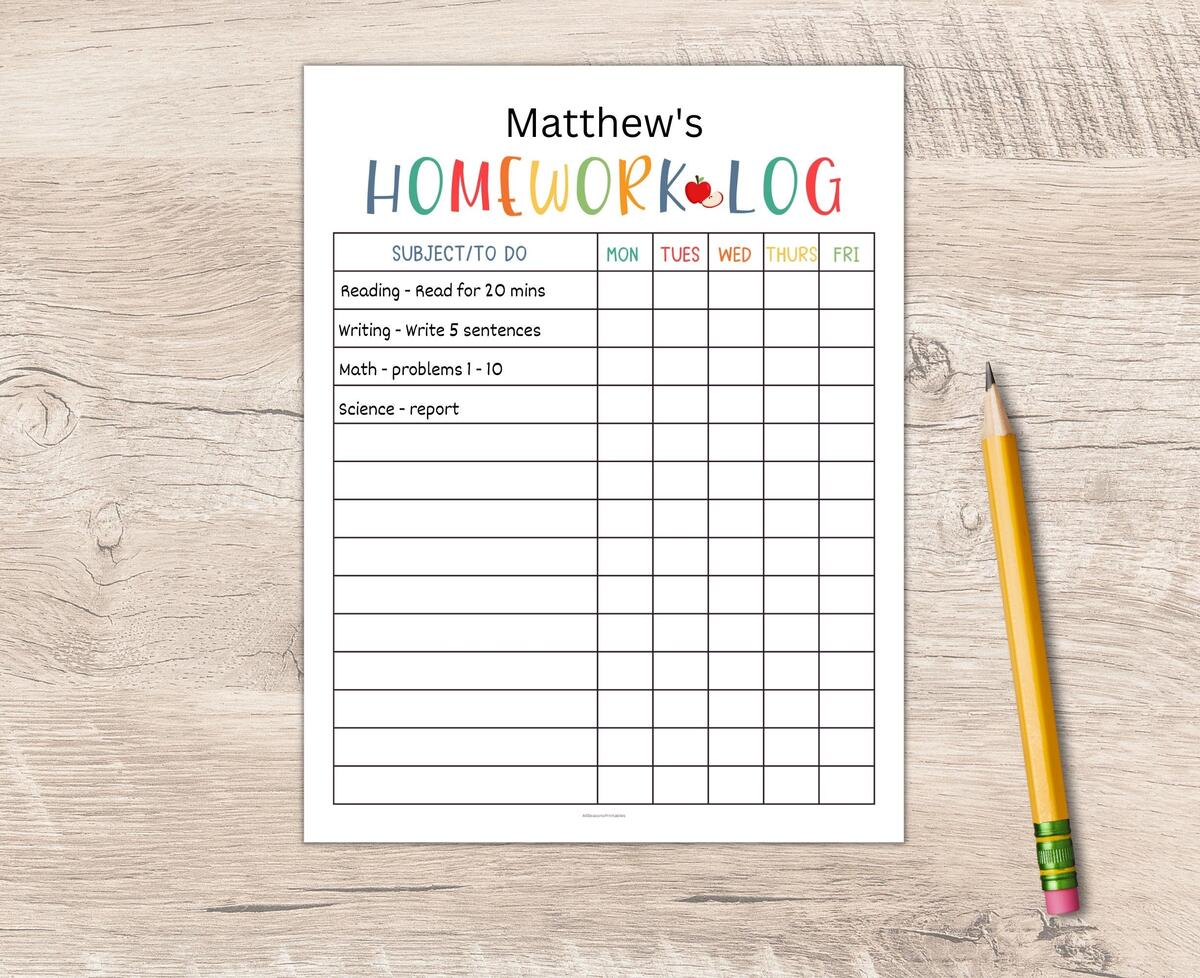 Homework Log Printable Homework Tracker For Kids Printable Homework Chart Homework Template Assignment Tracker Homework Checklist Etsy