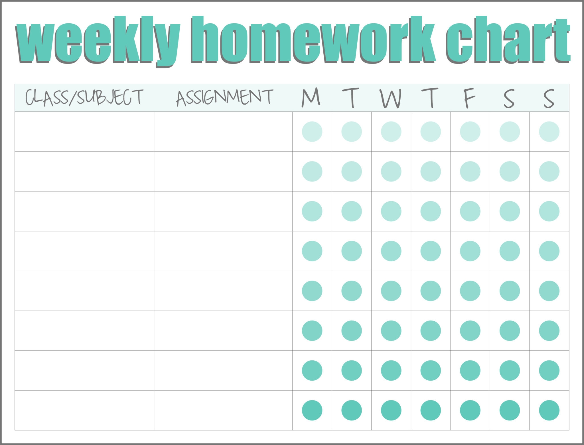 Homework Chart Printable PDF Portrait Letter Size Etsy