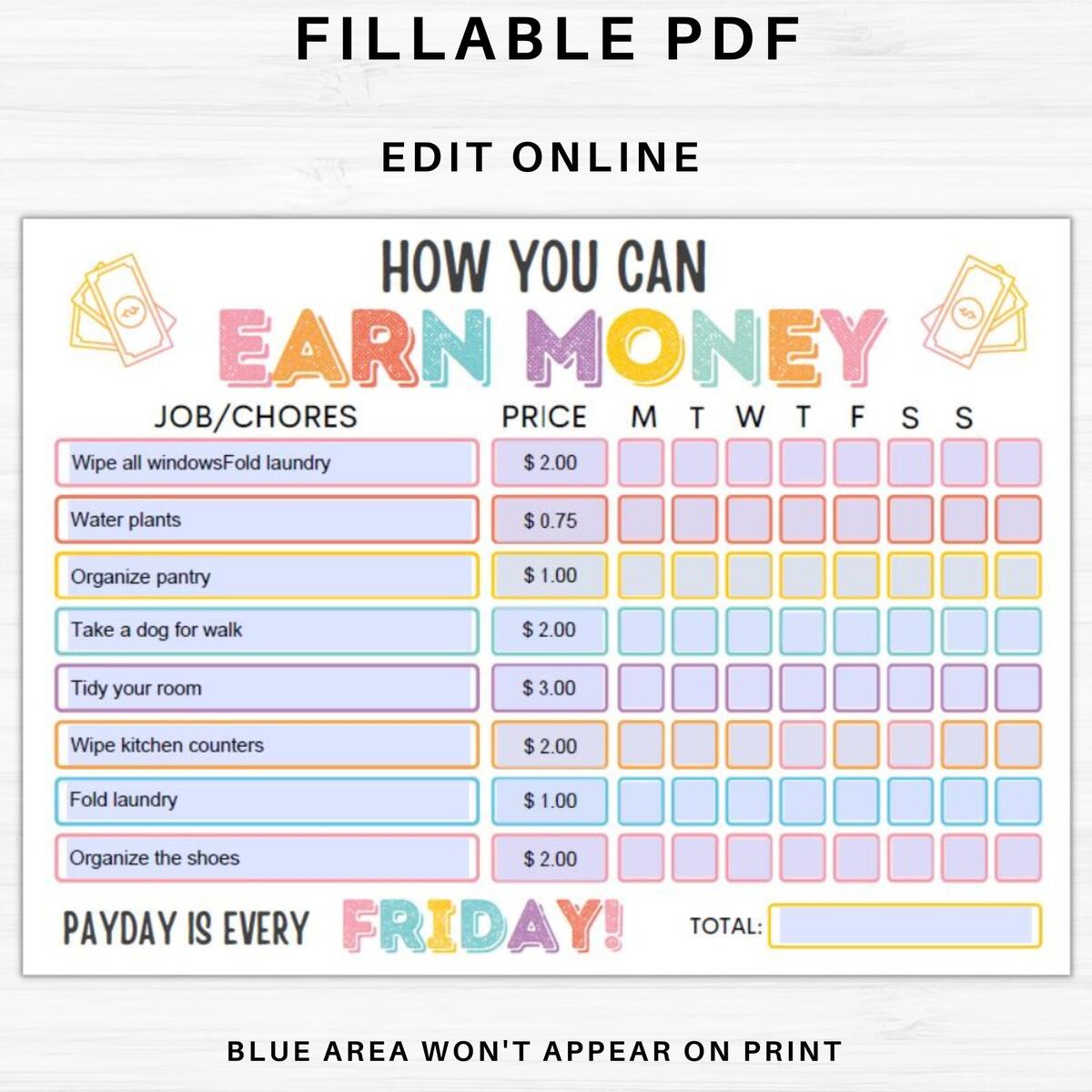 How To Earn Money Chore Chart Editable Allowance Chore Chart For Kids Printable Chore Chart For Kids Responsibility Chart For Kids 5 Etsy Israel