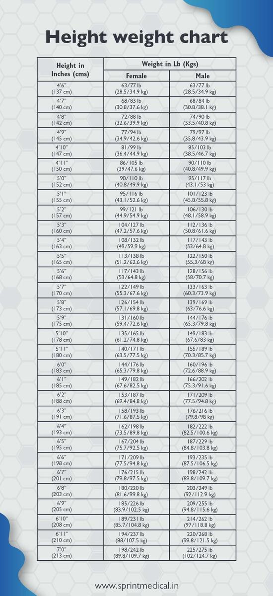 Ideal Height Weight Chart For Males And Females R Infographics Free Height Weight Templates Editable And Printable