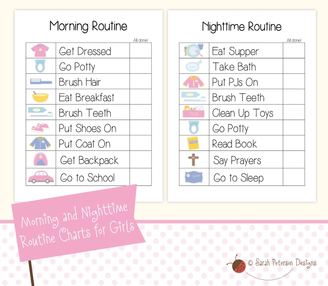 Instant Download Printable Morning And Nighttime Routine TO DO CHORE Charts For Girls Etsy
