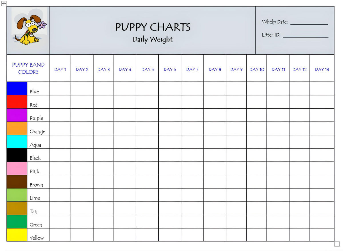 Instant Download Puppies In Bloom Puppy Charts For Breeders