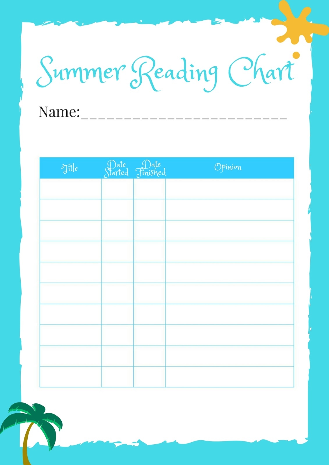 Free Printable Summer Reading Chart For Kids Sawyer Blog