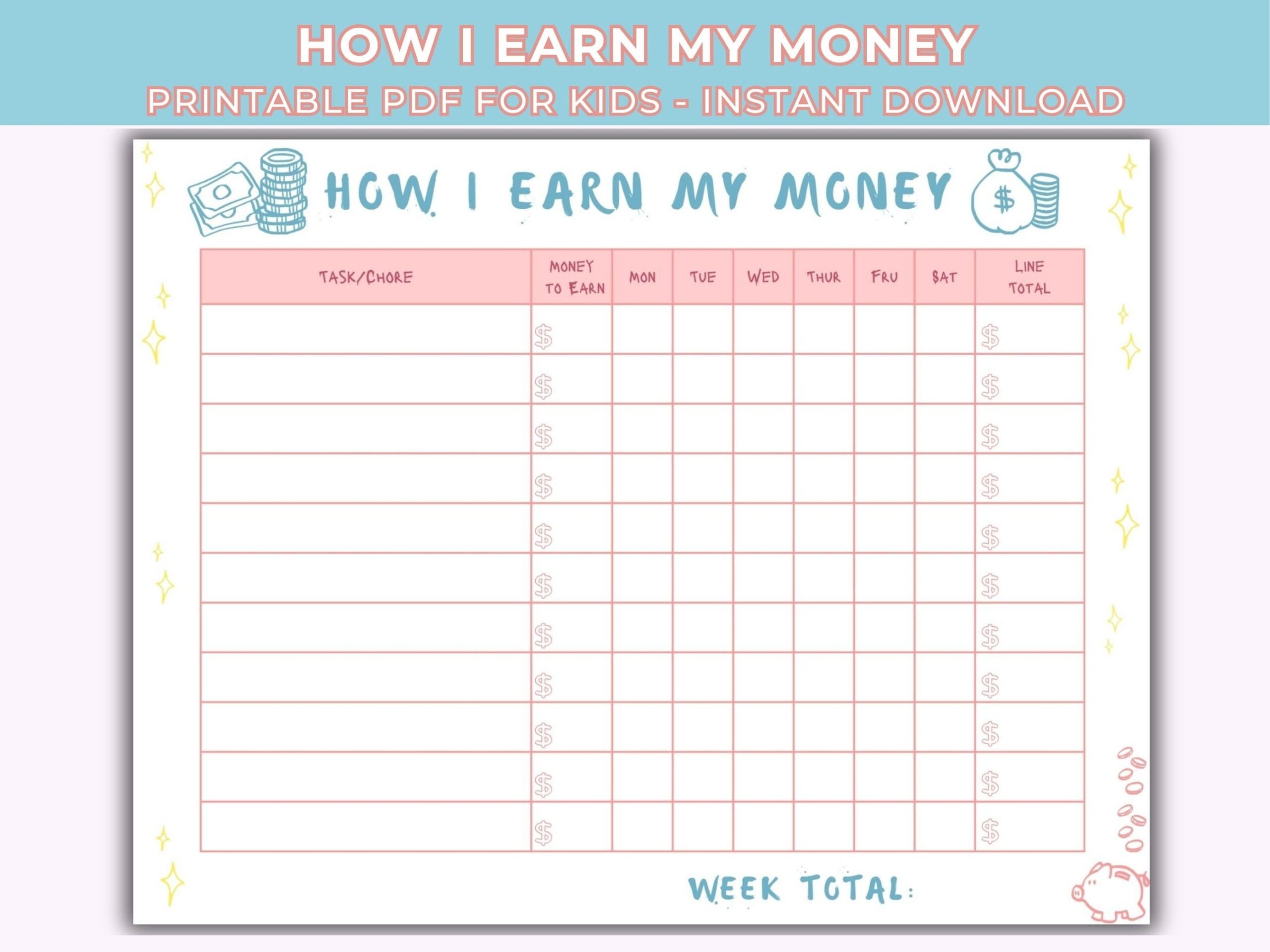 Kids Chore Chart How To Earn Money Printable PDF Etsy