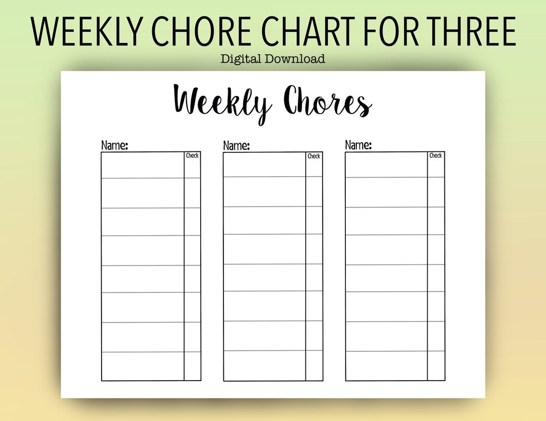 Kids Printable Chore Chart For Three People Weekly Chores Blank Reward Chart Etsy Editable Chore Chart Family Organizer 3 Kids Printable PDF Etsy Israel