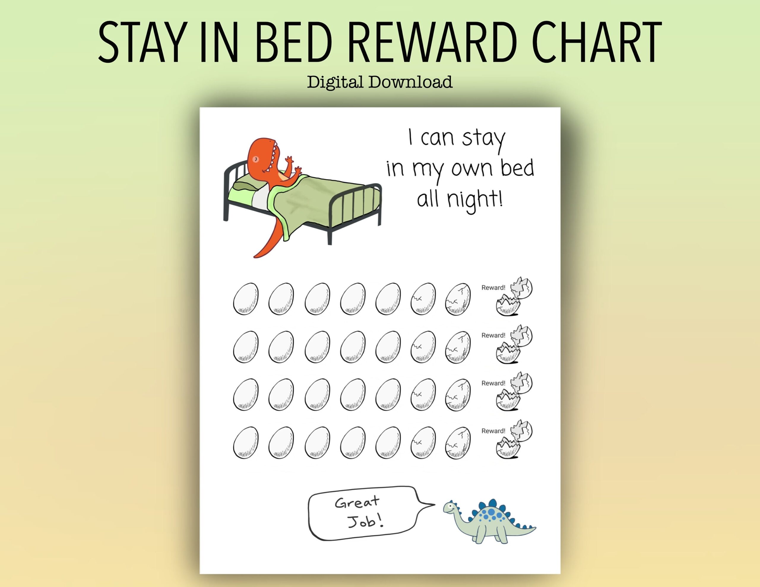 Kids Printable Dinosaur Stay In Bed Reward Chart Night Time Chart Sticker Prize Chart Etsy