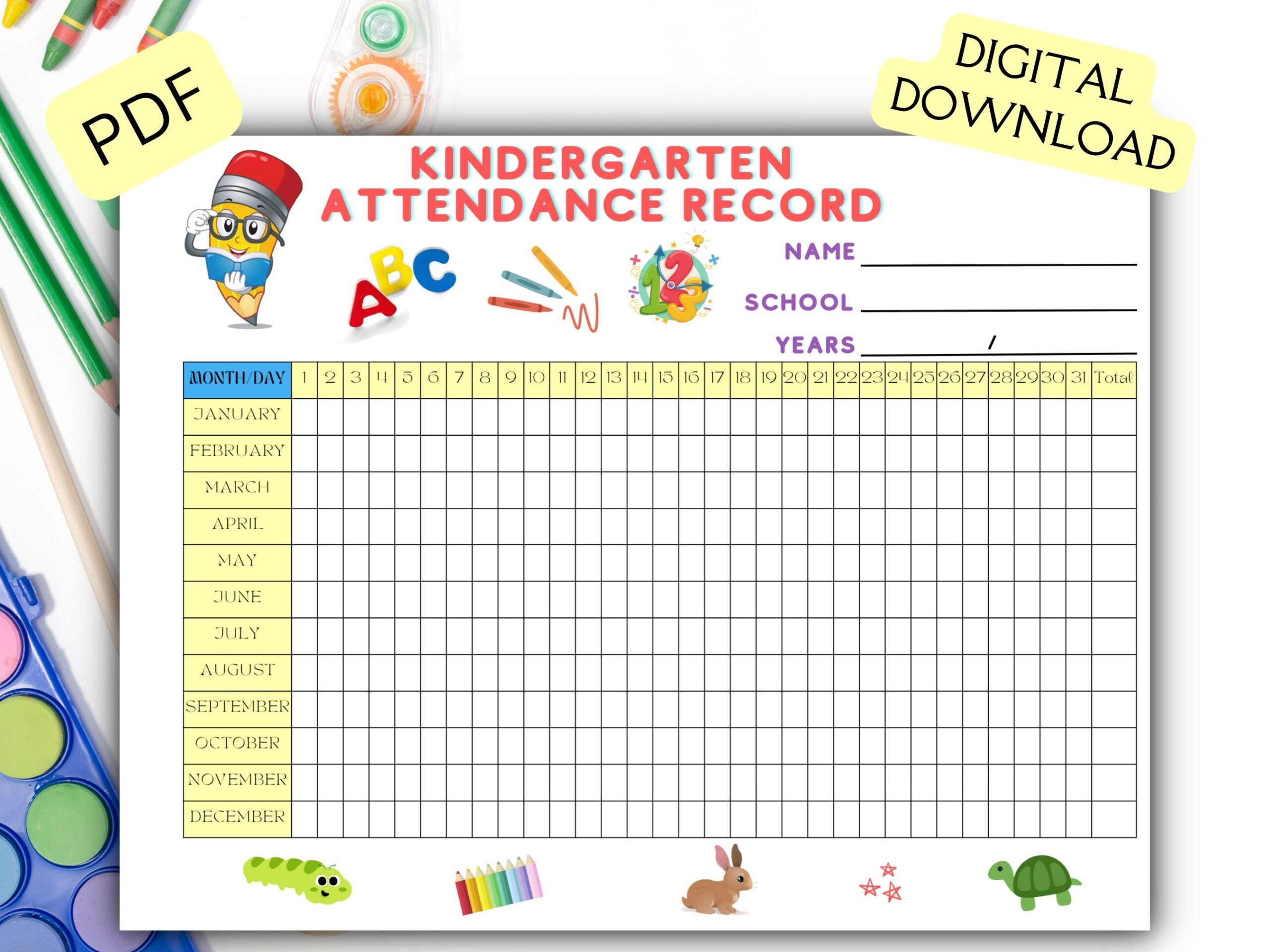Kindergarten Attendance Record Printable Yearly Attendance Sheet Attendance Template Attendance Record Download Classroom Printable Etsy