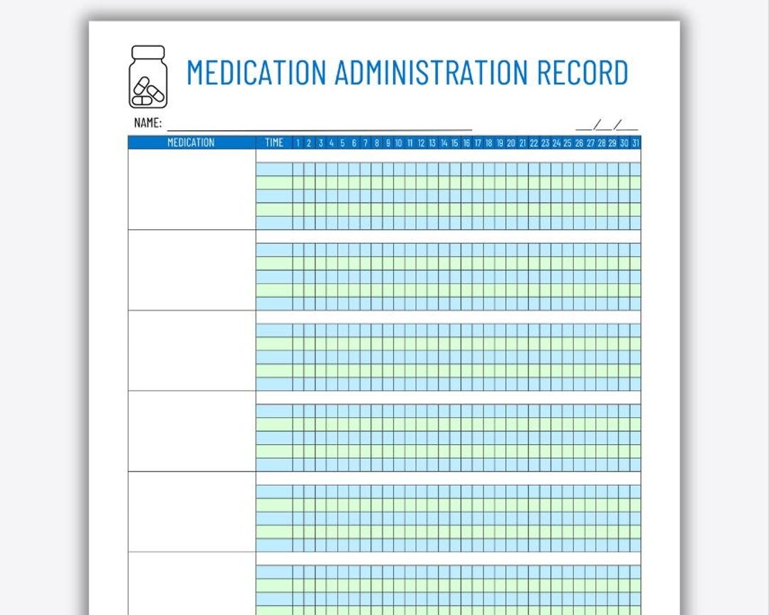 MAR Medication Administration Record Printable Medicine Record Daily Medication Log Health Tracking Sheet Medicine Log Template Etsy