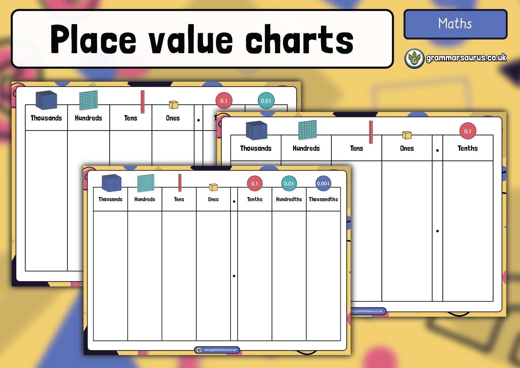 Maths Place Value Charts Grammarsaurus