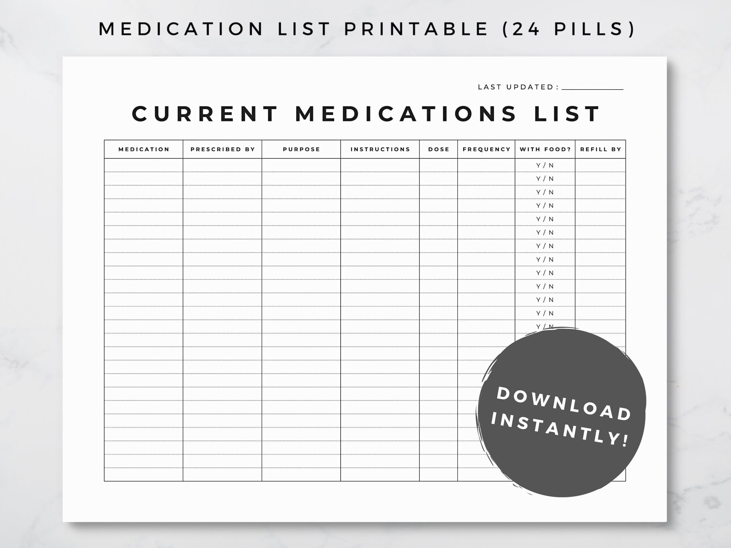 Medication List Printable Medication Chart Medication Sheet Medication Organizer Medication Printable Current Medications List 8 5x11 Etsy