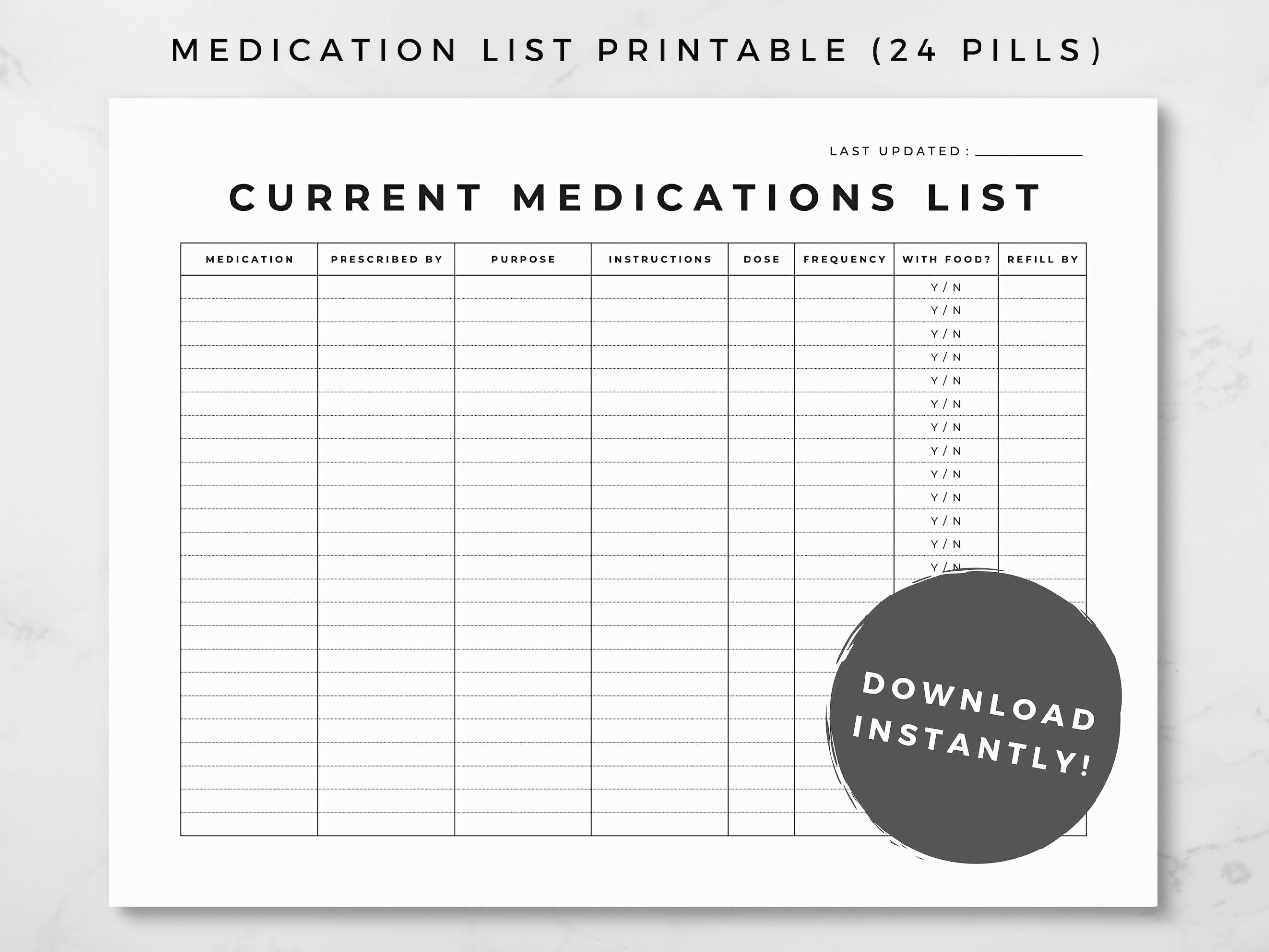 Medication List Printable Medication Chart Medication Sheet Medication Organizer Medication Printable Current Medications List 8 5x11 Etsy