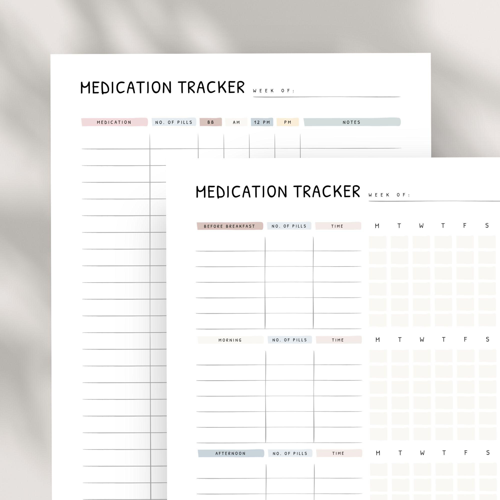 Medication Tracker Printable Pill Log Medical Record PDF PNG Etsy