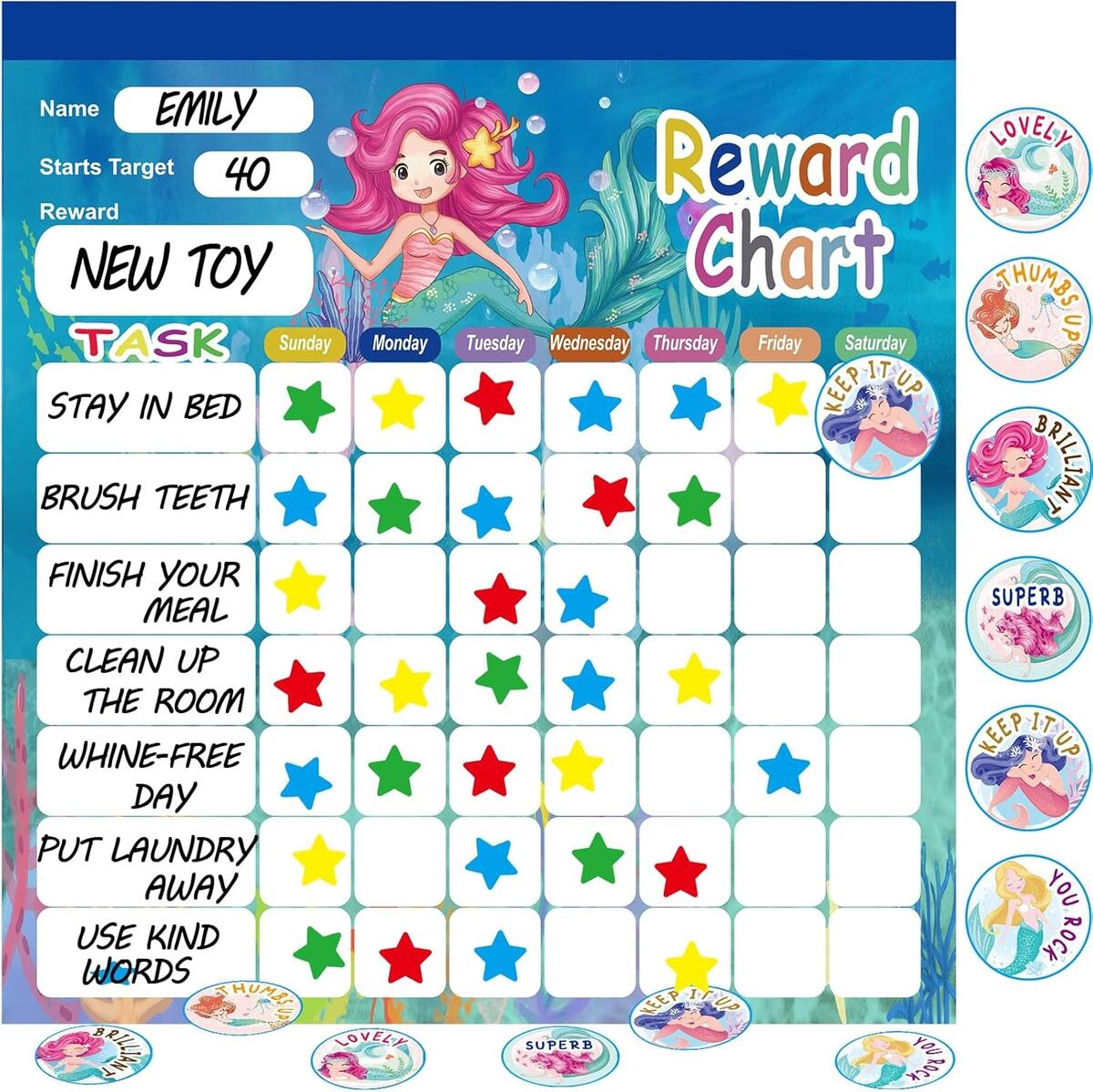 Mermaid Themed Reward Chart With 26 Chore Charts UK Ubuy