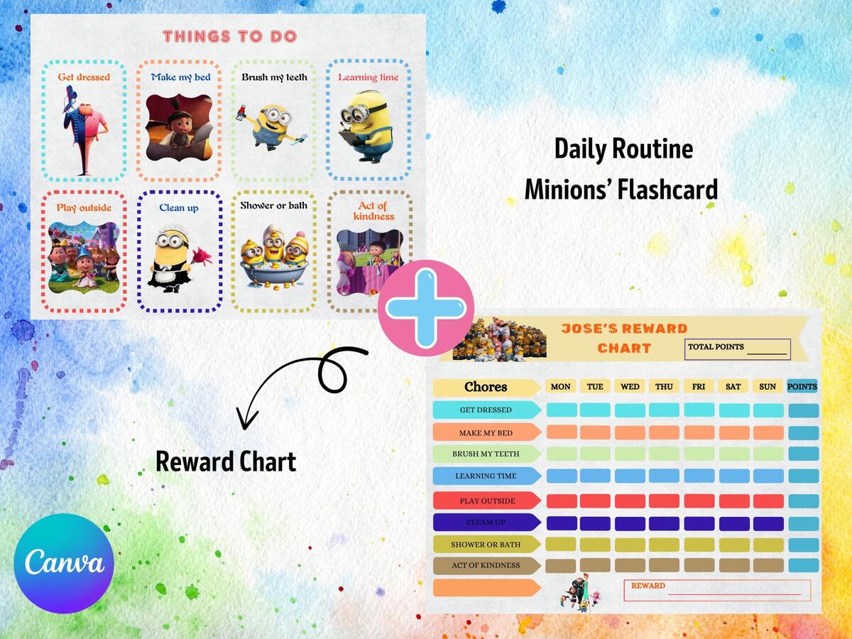 Minions Daily Routine Bundle Editable Flashcards Reward Chart Etsy