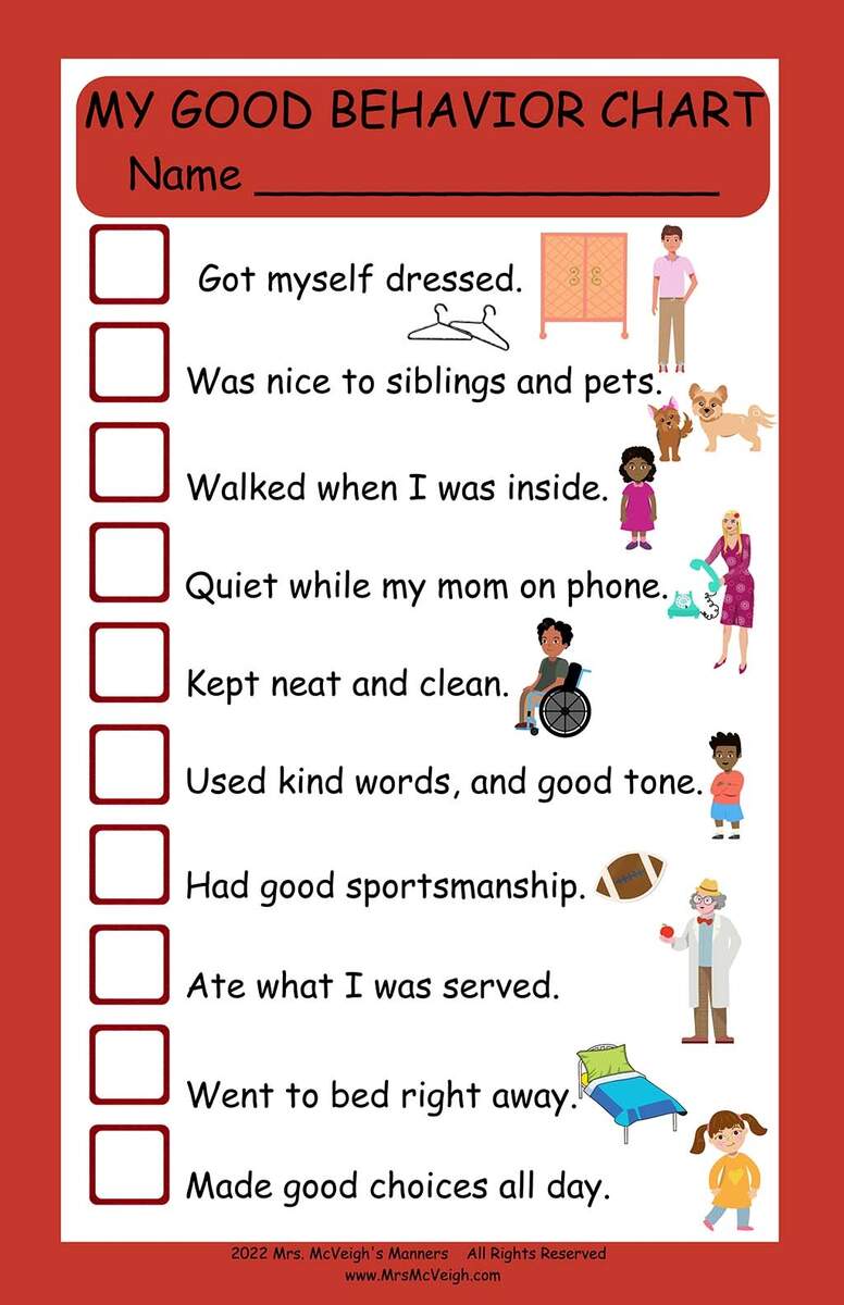 My Good Behavior Chart Free Shipping Mrs McVeighs Manners