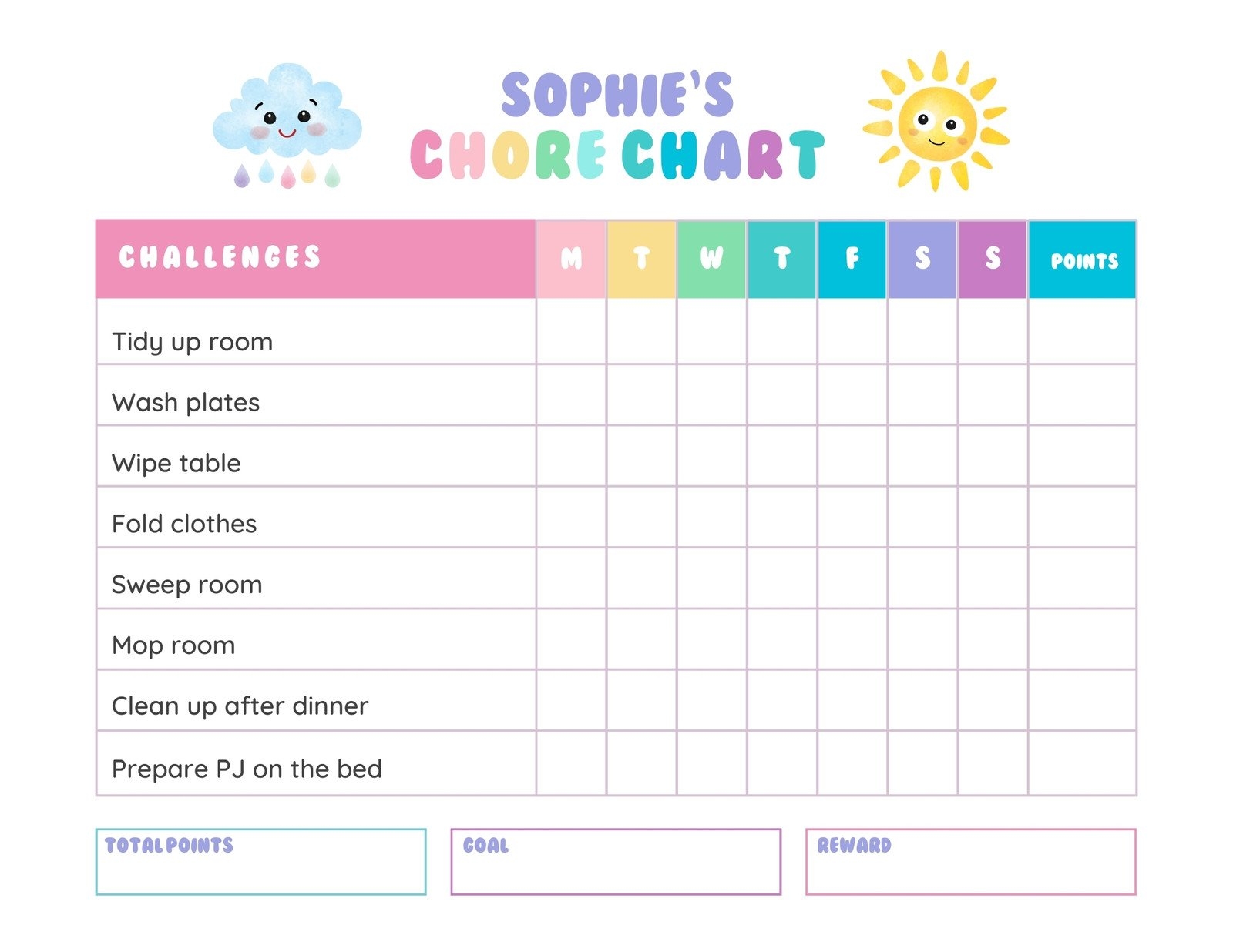 30 Weekly Chore Chart Templates DOC Excel