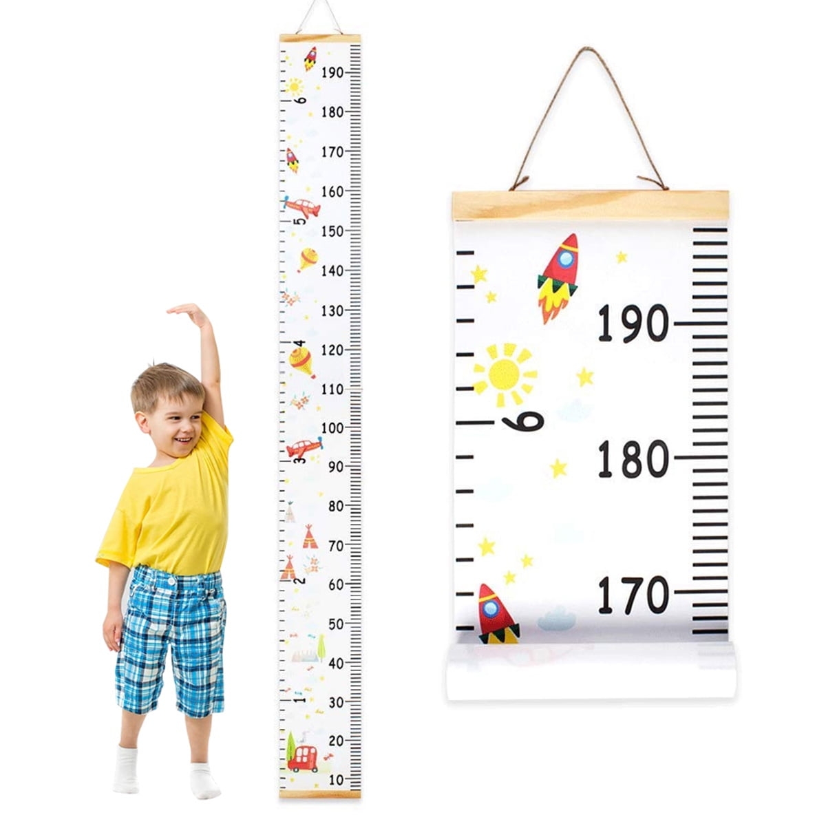 Pcapzz Children Height Measuring Rulers From Baby To Adult Removable Roll Up Children Height Measure Chart With Wood Frame Cute Wall Hanging Baby Growth Chart Waterproof Height Chart For Kids Room