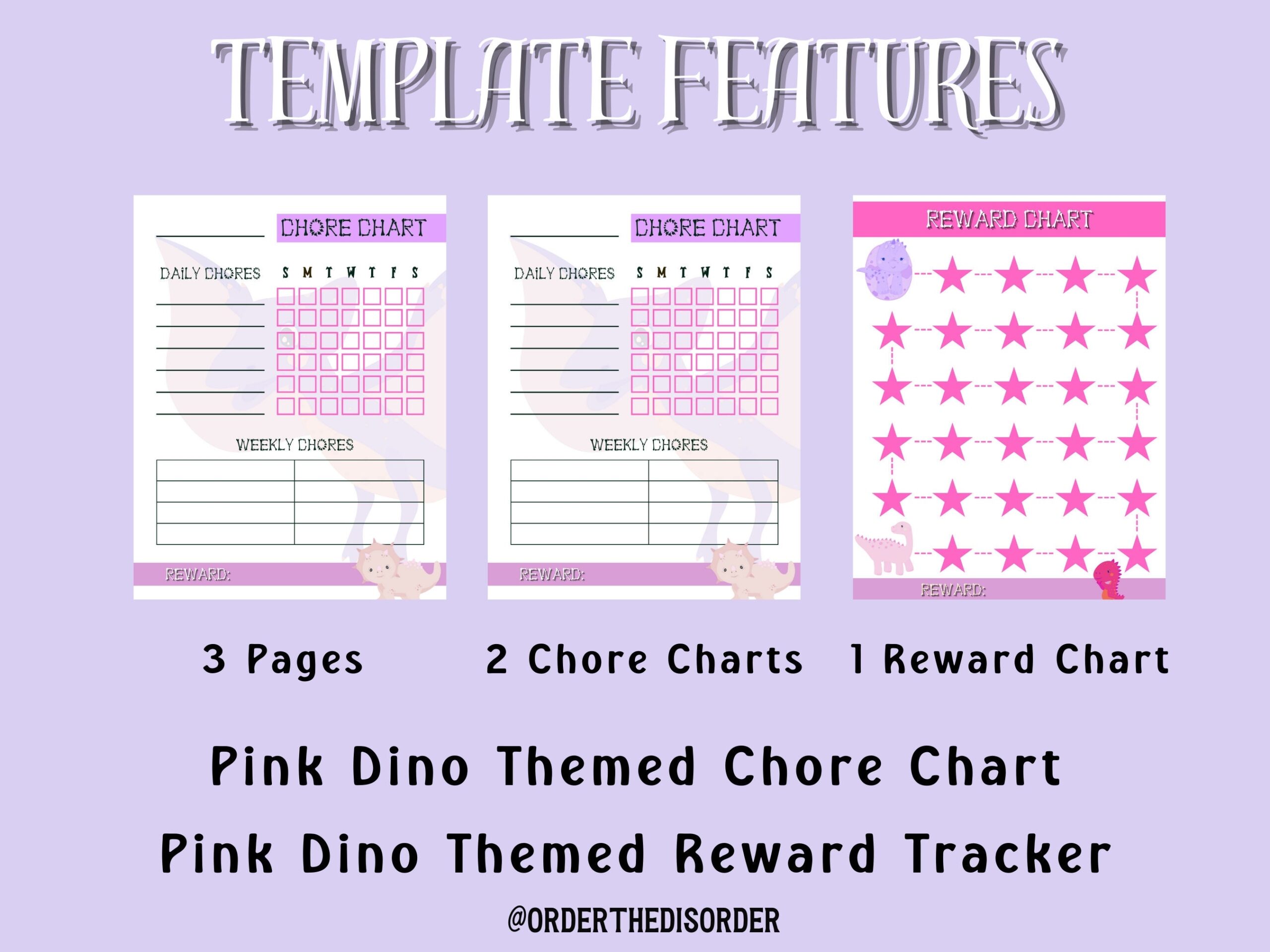 Pink Dino Kids Reward Chart Tracker Instant Download Print At Home Etsy