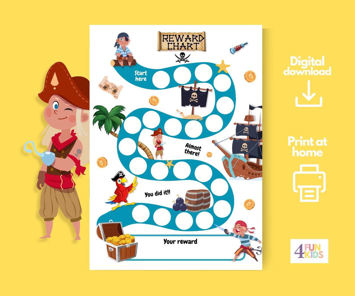 Pirate Reward Chart Kids Potty Training Responsibility Tracker PDF Etsy