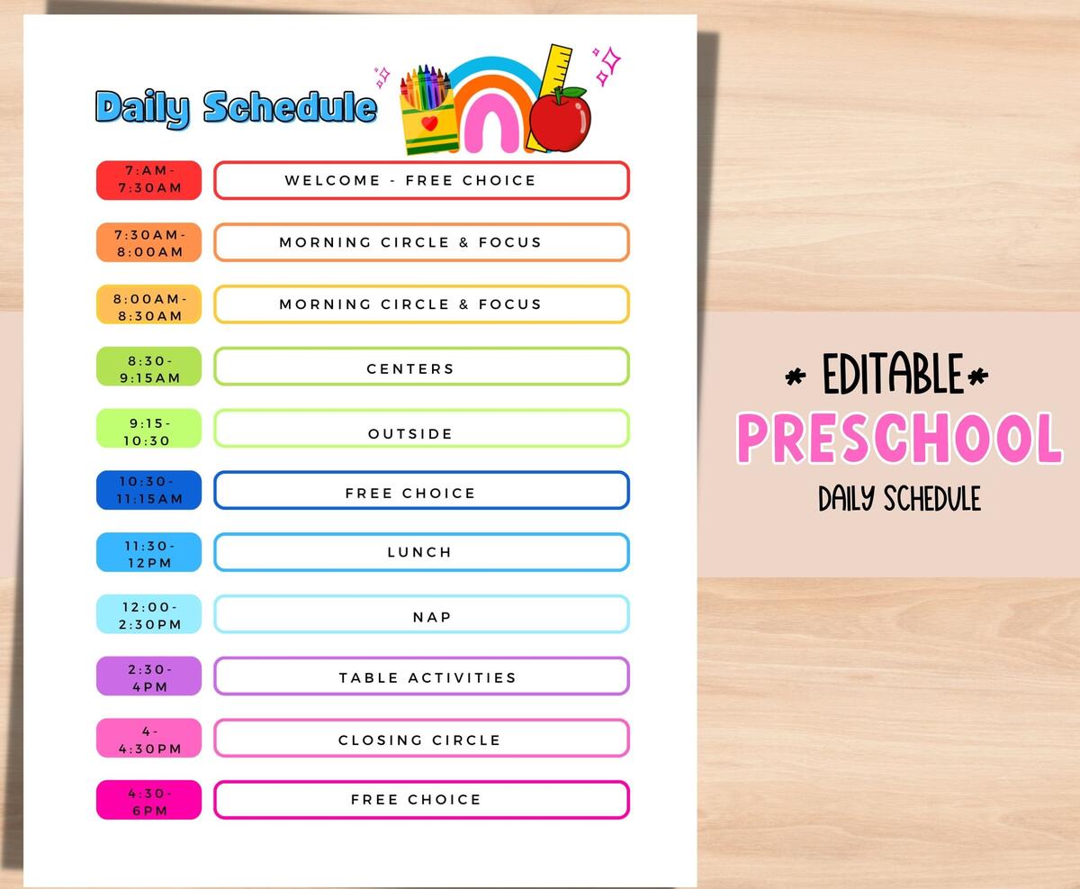 Preschool Daily Schedule Daycare Schedule EDITABLE Template Customizable Home Daycare Schedule Etsy Hong Kong