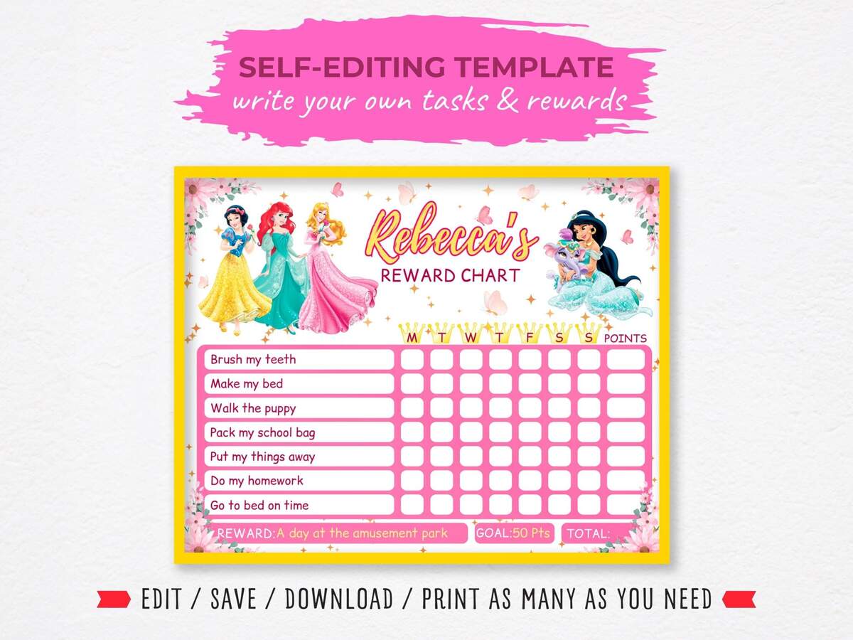 Princess Reward Chart Etsy