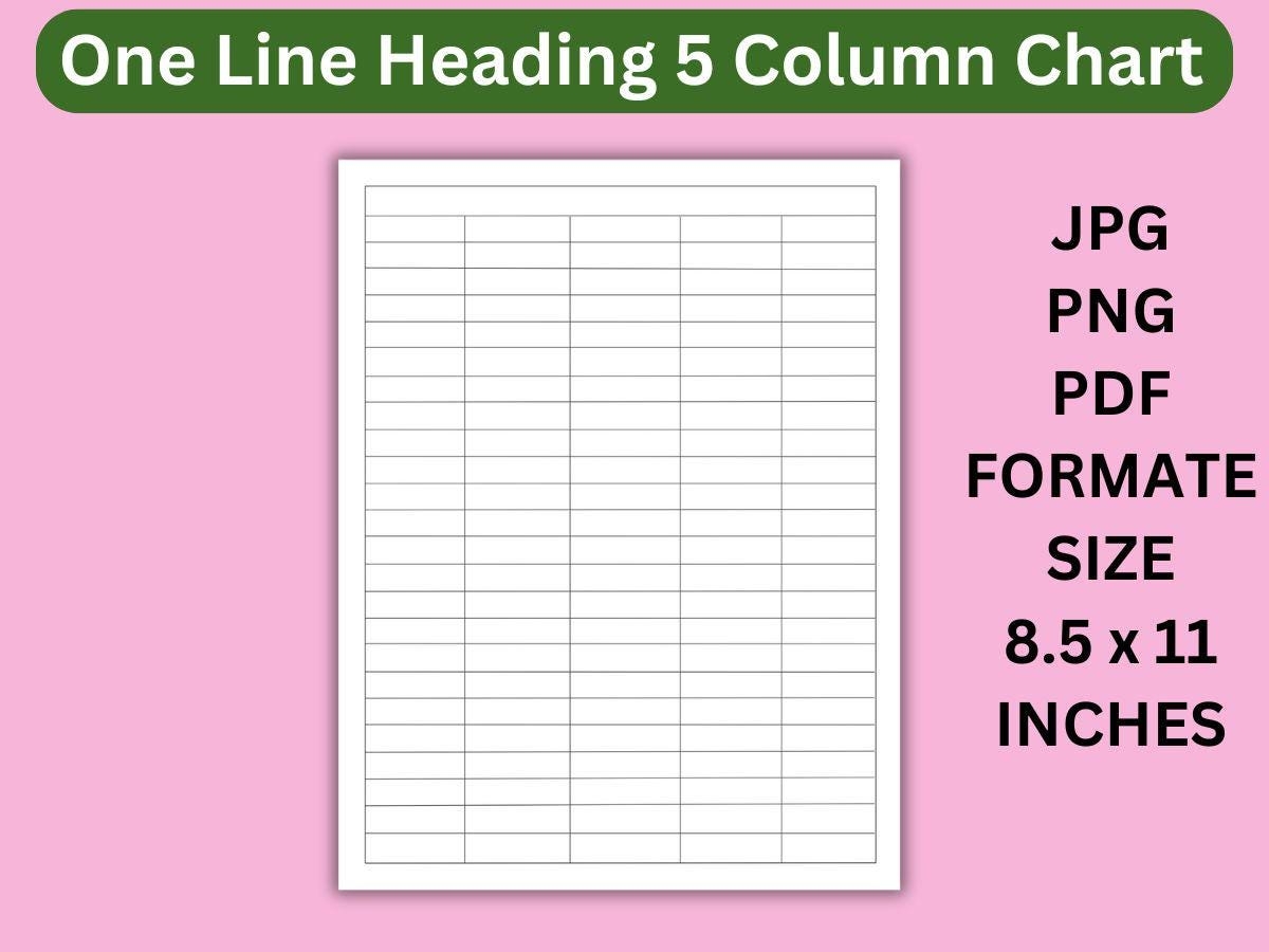 Printable 5 Column Chart Template Blank Table Grid PDF JPG PNG Etsy Printable 5 Column Chart Template Blank Table Grid PDF JPG PNG Etsy