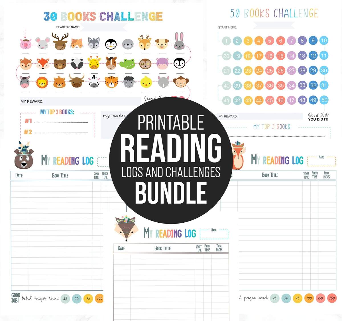 PRINTABLE BUNDLE Reading Trackers Kids Reading Record 50 Books Challenge 30 Books Chart Reading Log Summer Reading For Boys And Girls Etsy