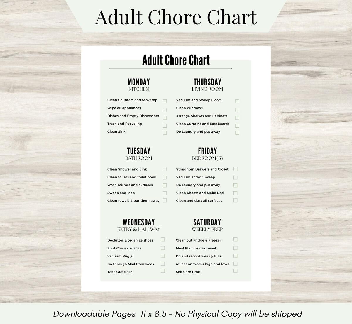 Free Printable Chore Chart For Adults And Cleaning Checklist