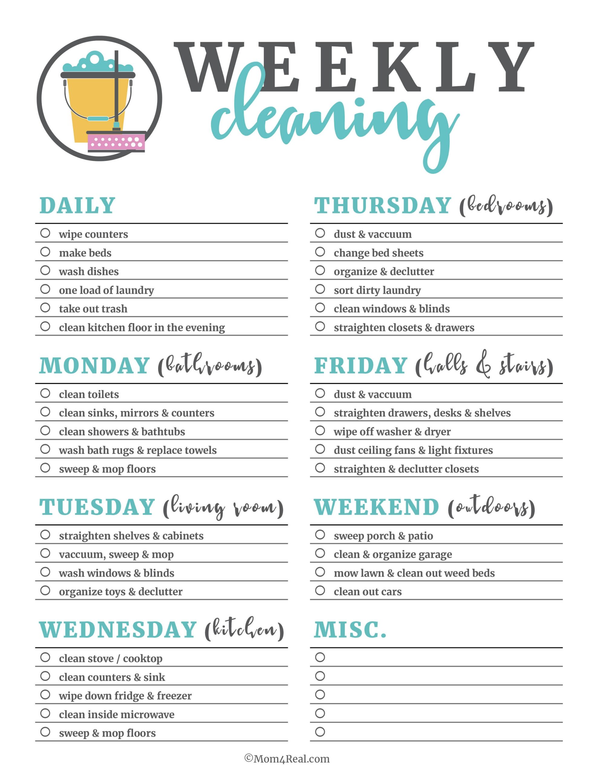 Printable Cleaning Checklists Daily Weekly Monthly Tasks Printable Cleaning Schedule Spring Daily Weekly Checklists Free Printables Lettering SVG Files Tools Apps