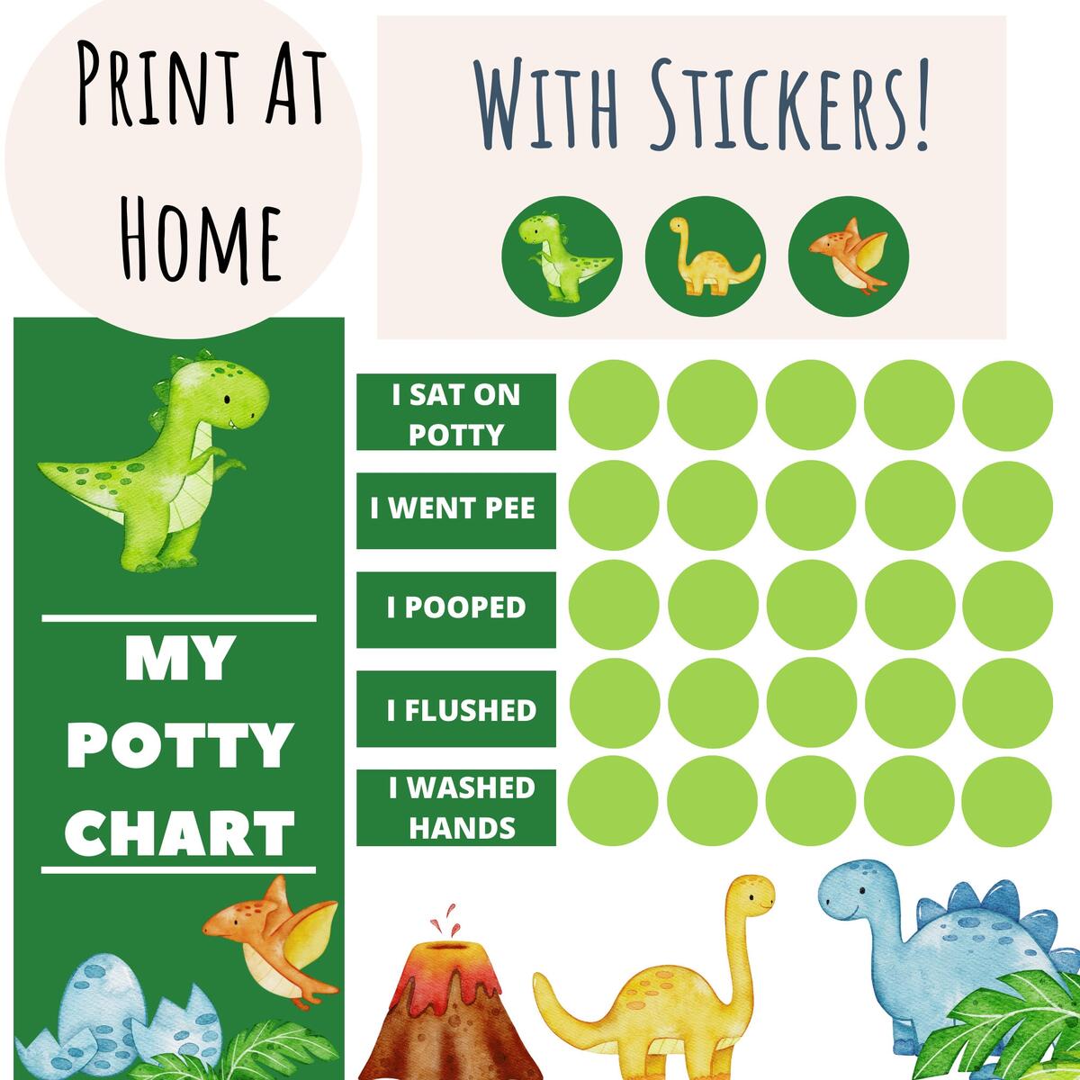 Printable Dinosaur Potty Training Chart With Stickers Instant Download Sticker Chart Toddler Chore Chart T Rex Potty Chart Etsy