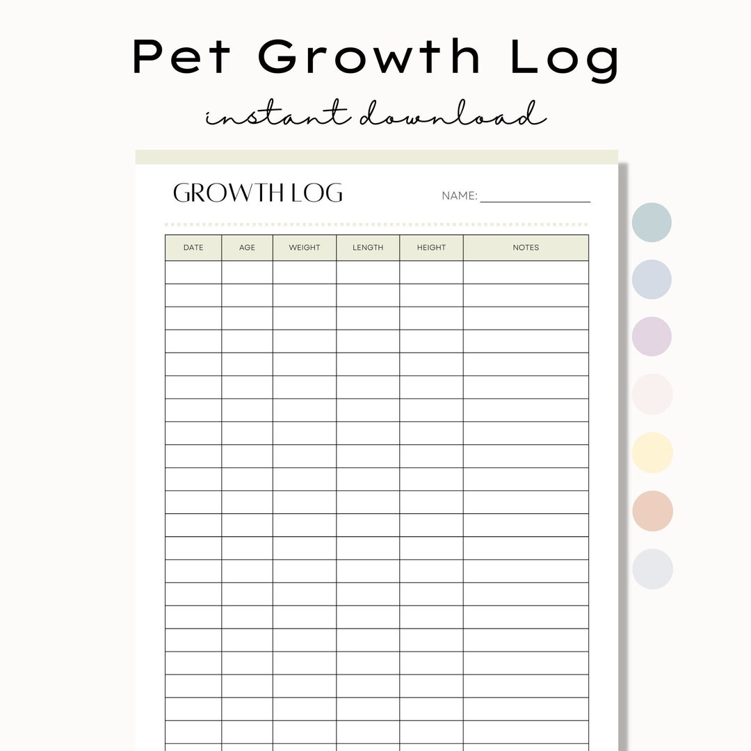 Dog Weight Log Pet Weight Tracker Puppy Weight Tracking Chart Printable PDF Etsy