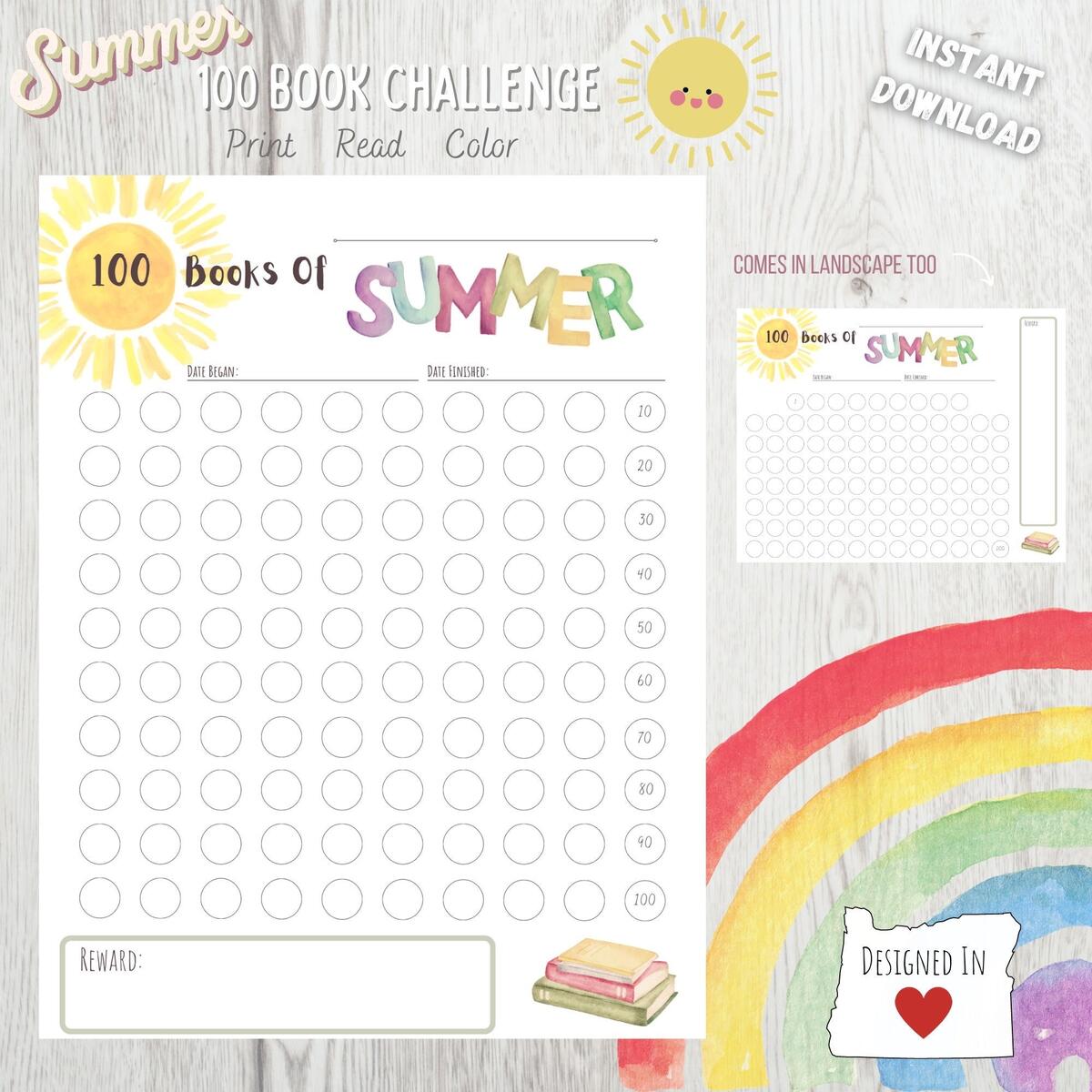 Printable Summer Reading Challenge 100 Book Tracker For Children And Adults Reading Reward Chart Etsy