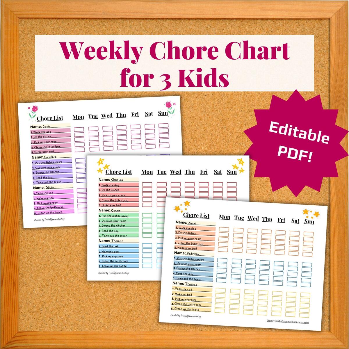 Printable Weekly Chore Chart For 3 Kids Customizable Sticker Chart PDF Etsy Printable Weekly Chore Chart For 3 Kids Customizable Sticker Chart PDF Etsy